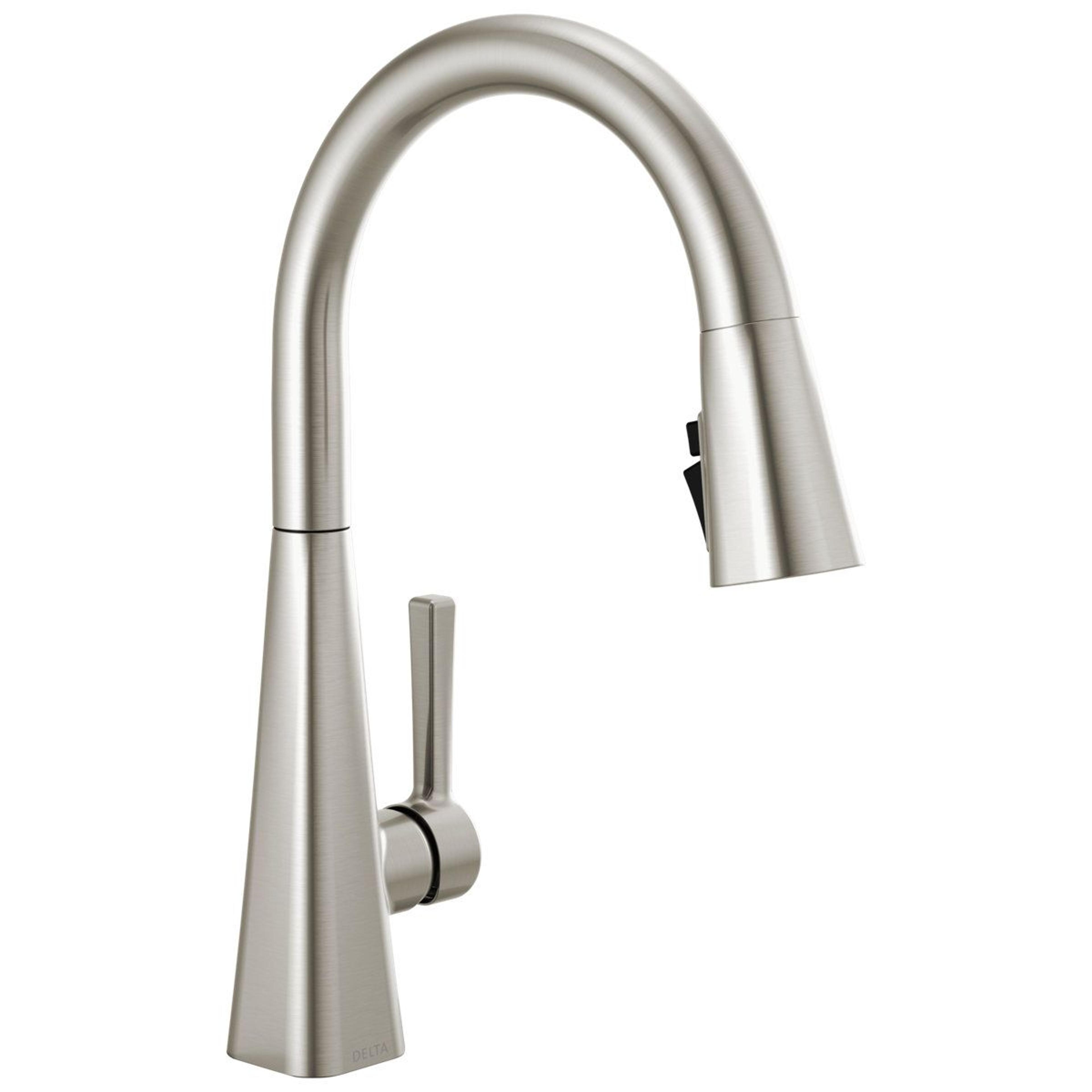 brushed nickel single handle pull down kitchen sink faucet with deck plate