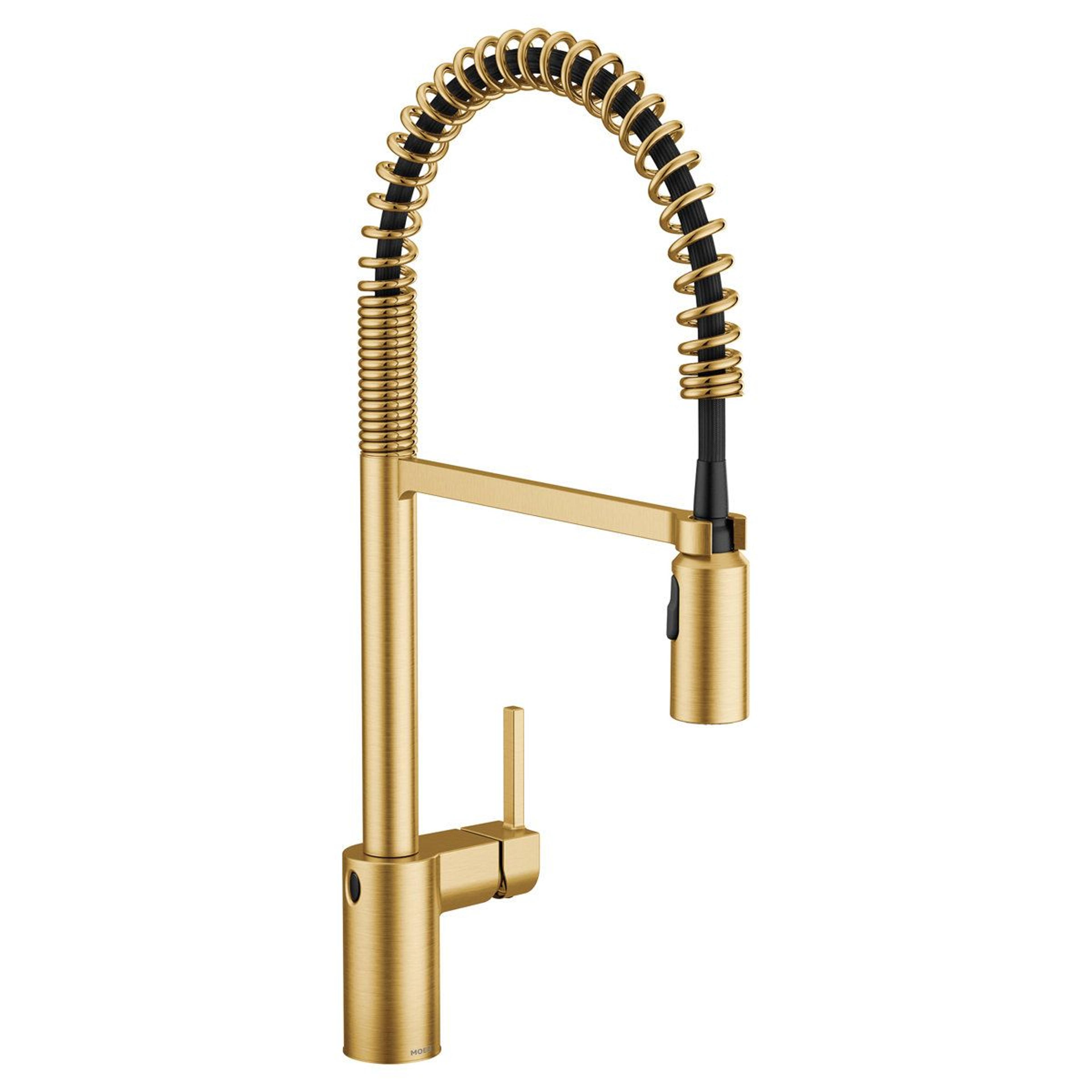 single handle touchless pre-rinse spring pulldown kitchen faucet in brushed gold