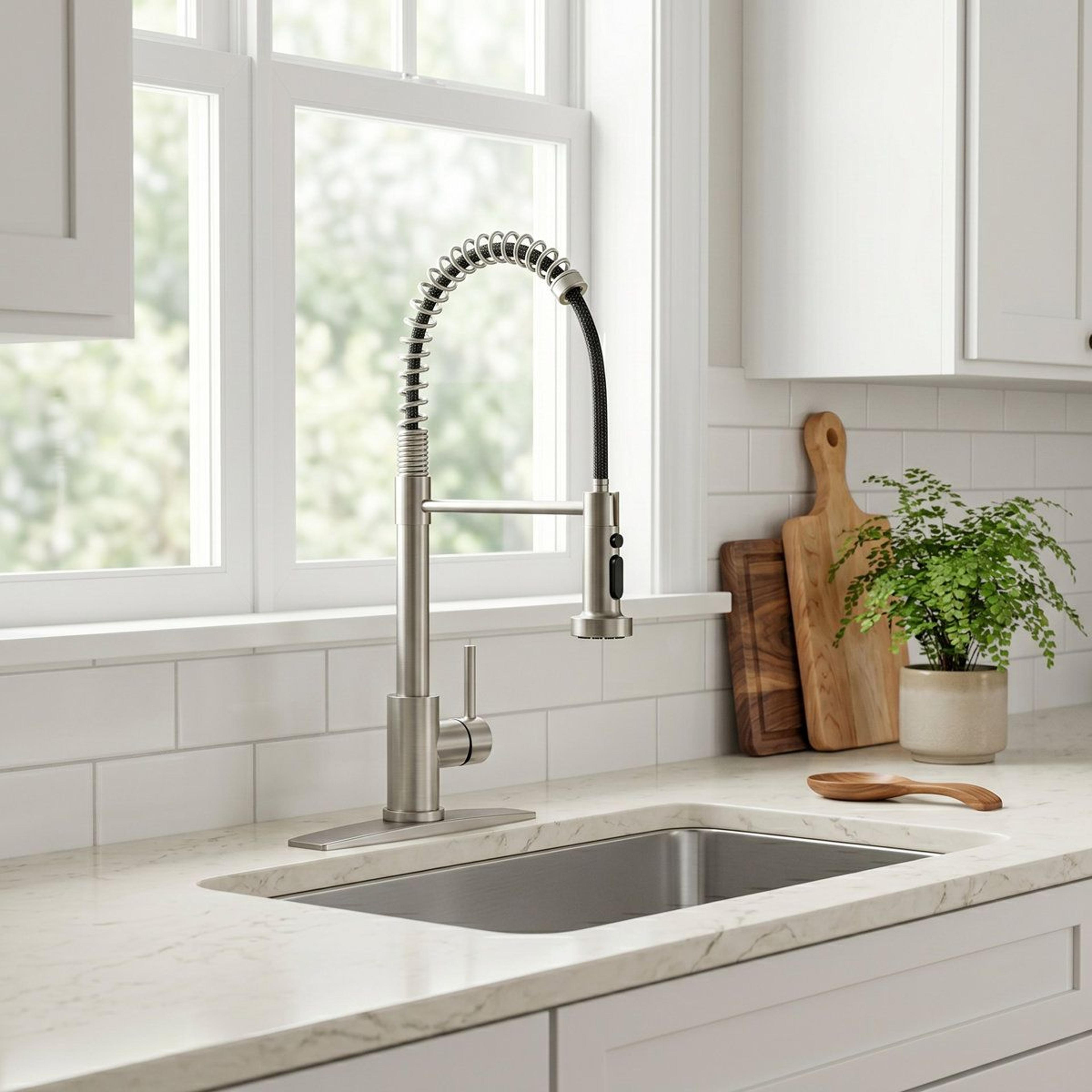 commercial style pull down single handle stainless steel kitchen sink faucet with 3 function sprayer