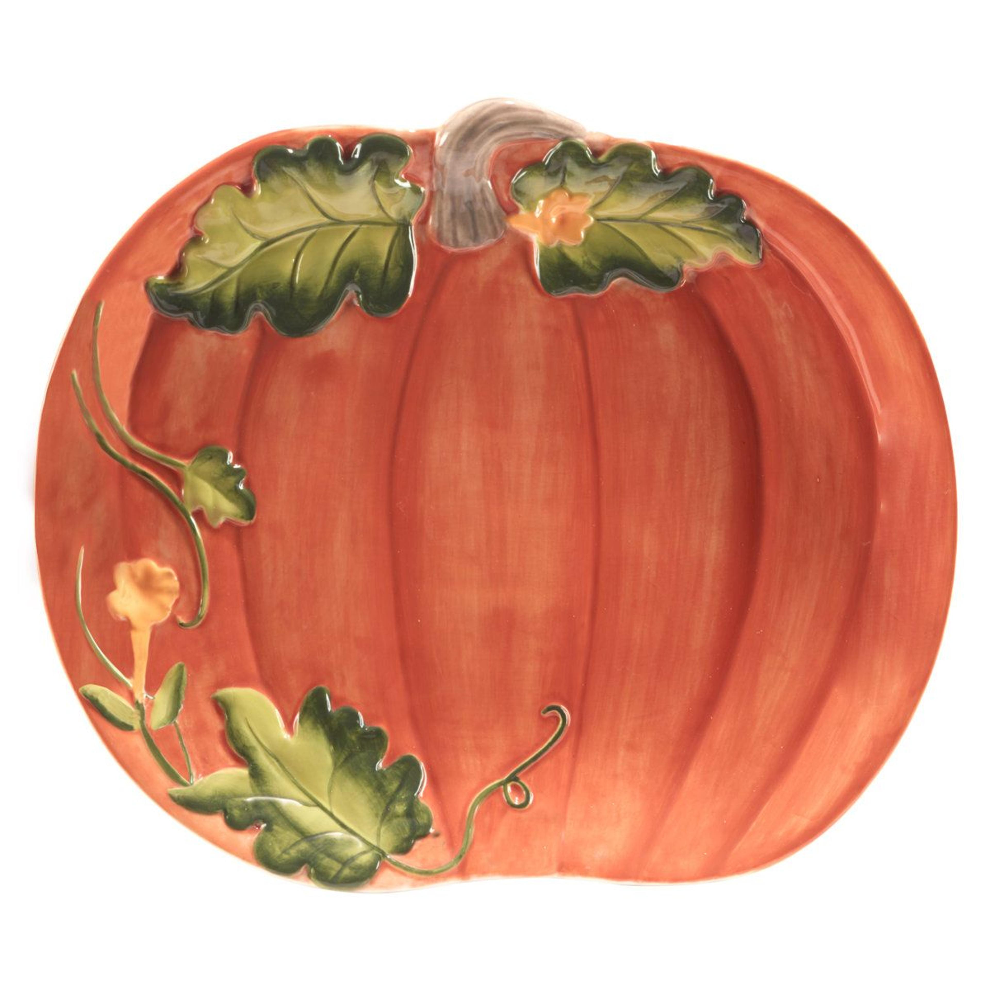 harvest morning sculpted pumpkin platter multicolored stoneware fall serving tray