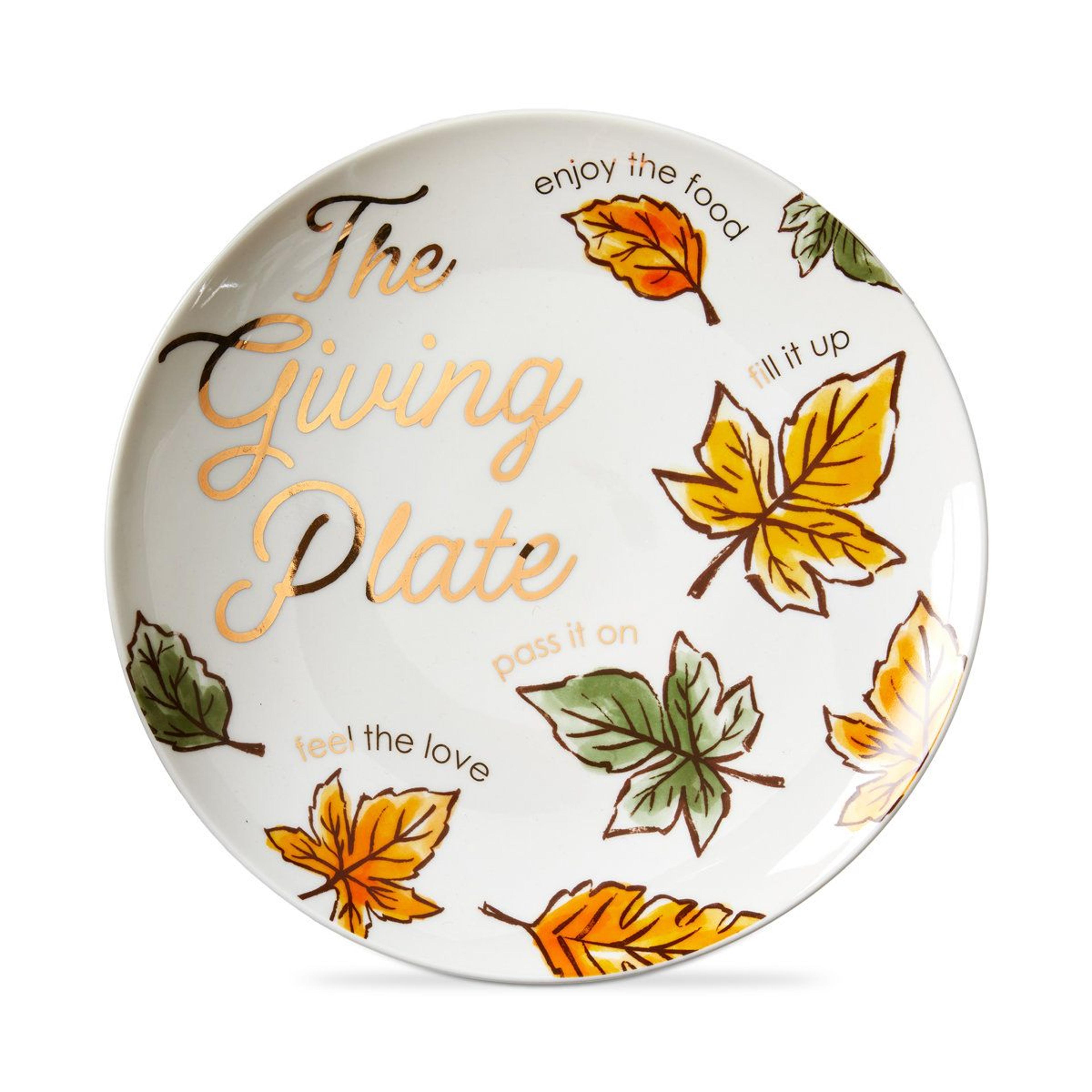 the giving plate 12 inch round ceramic dinner plate with gold accents