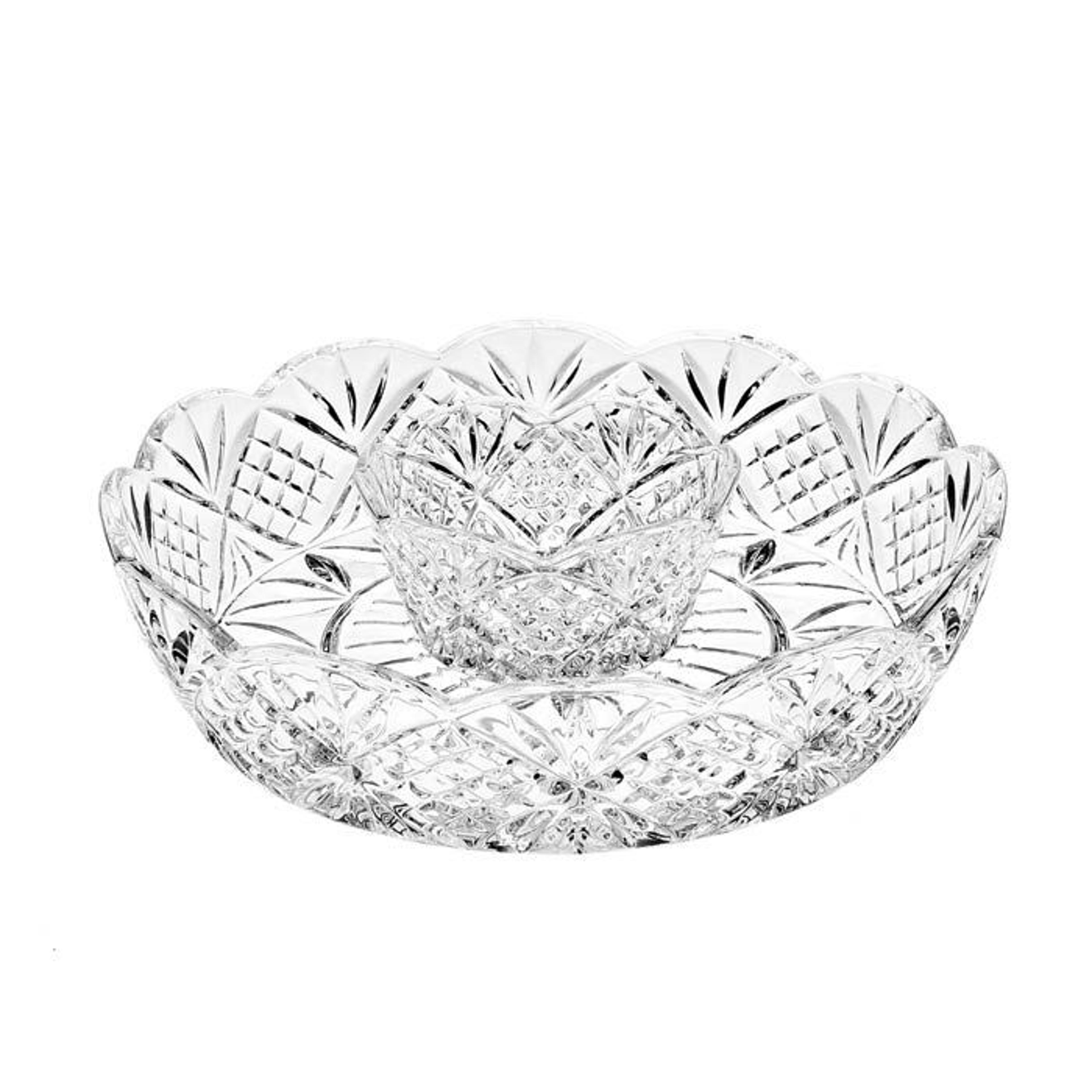 clear lead free crystal scalloped chip and dip platter
