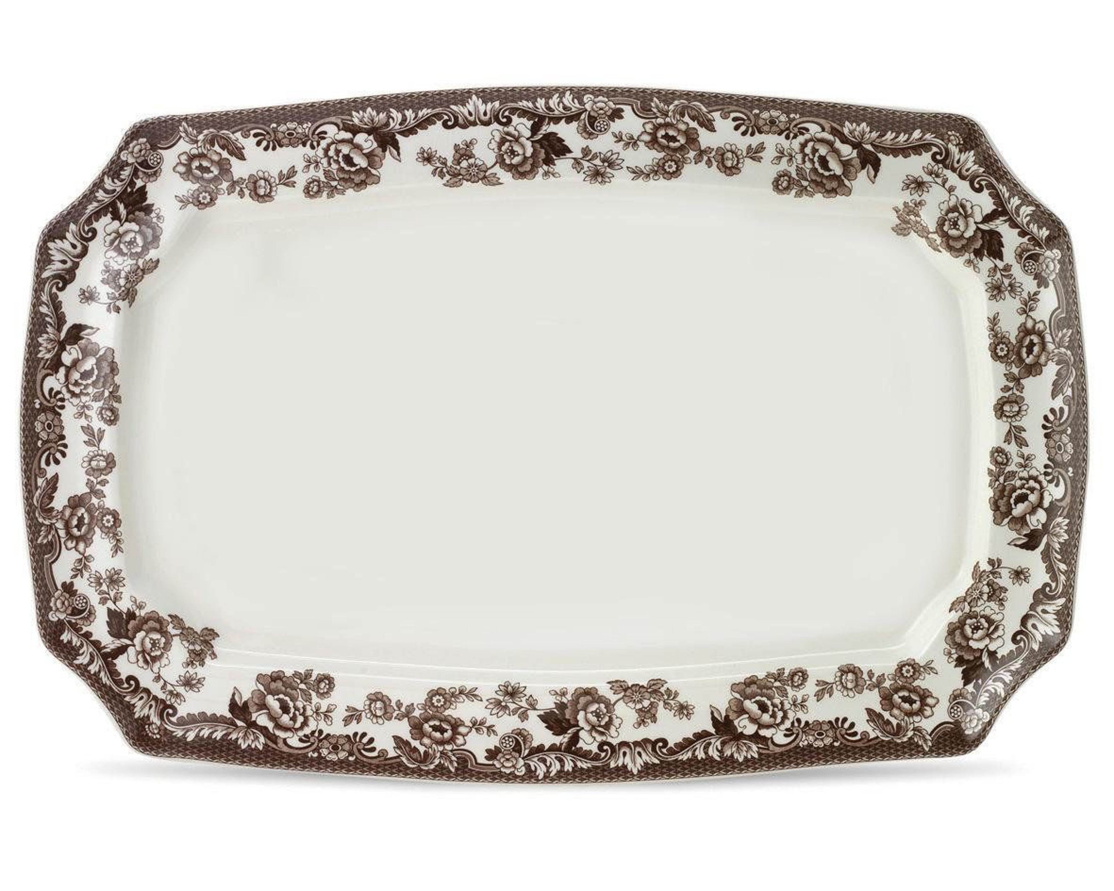 white rectangular porcelain serving platter for roasts and appetizers