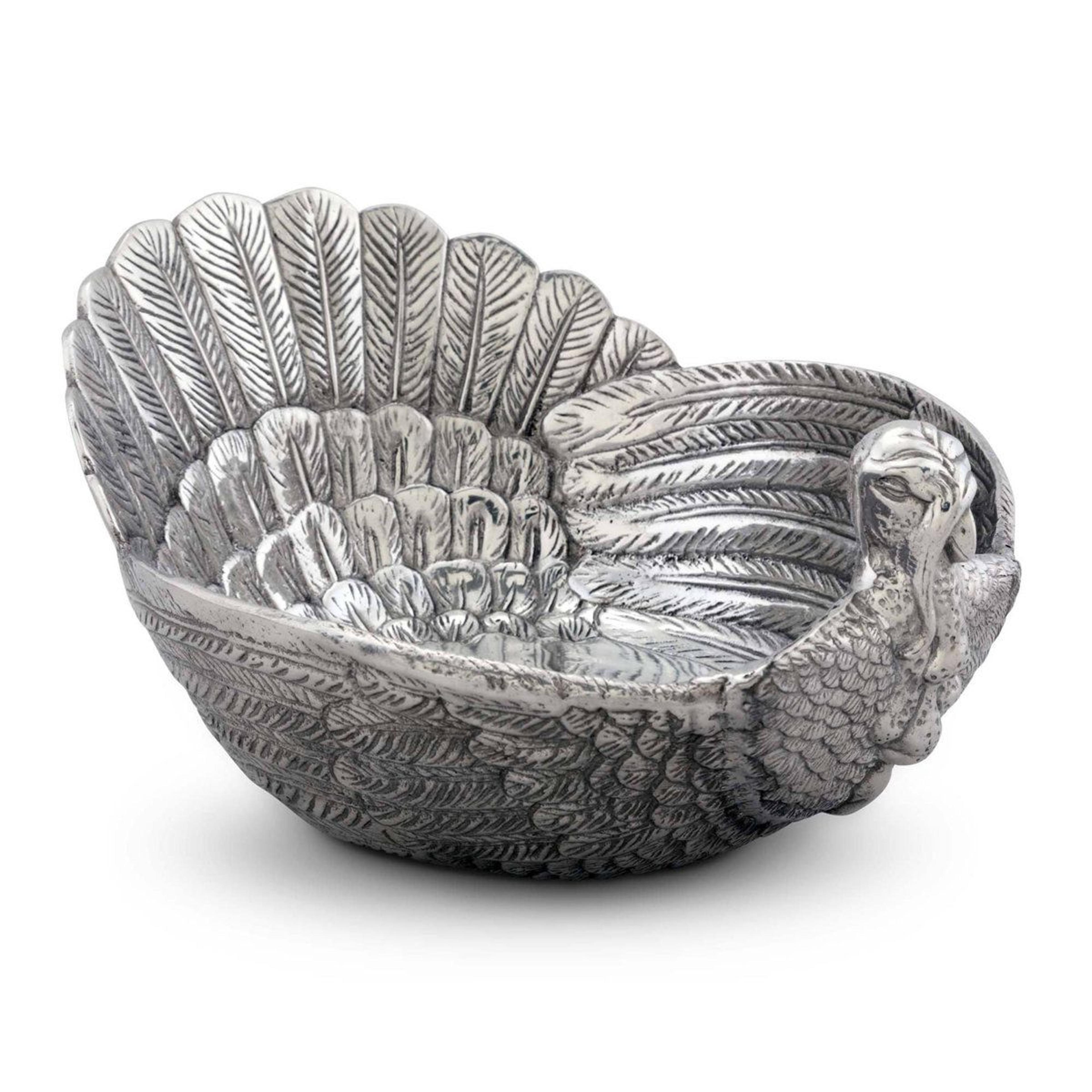 game birds aluminum turkey salad bowl handcrafted silver serveware
