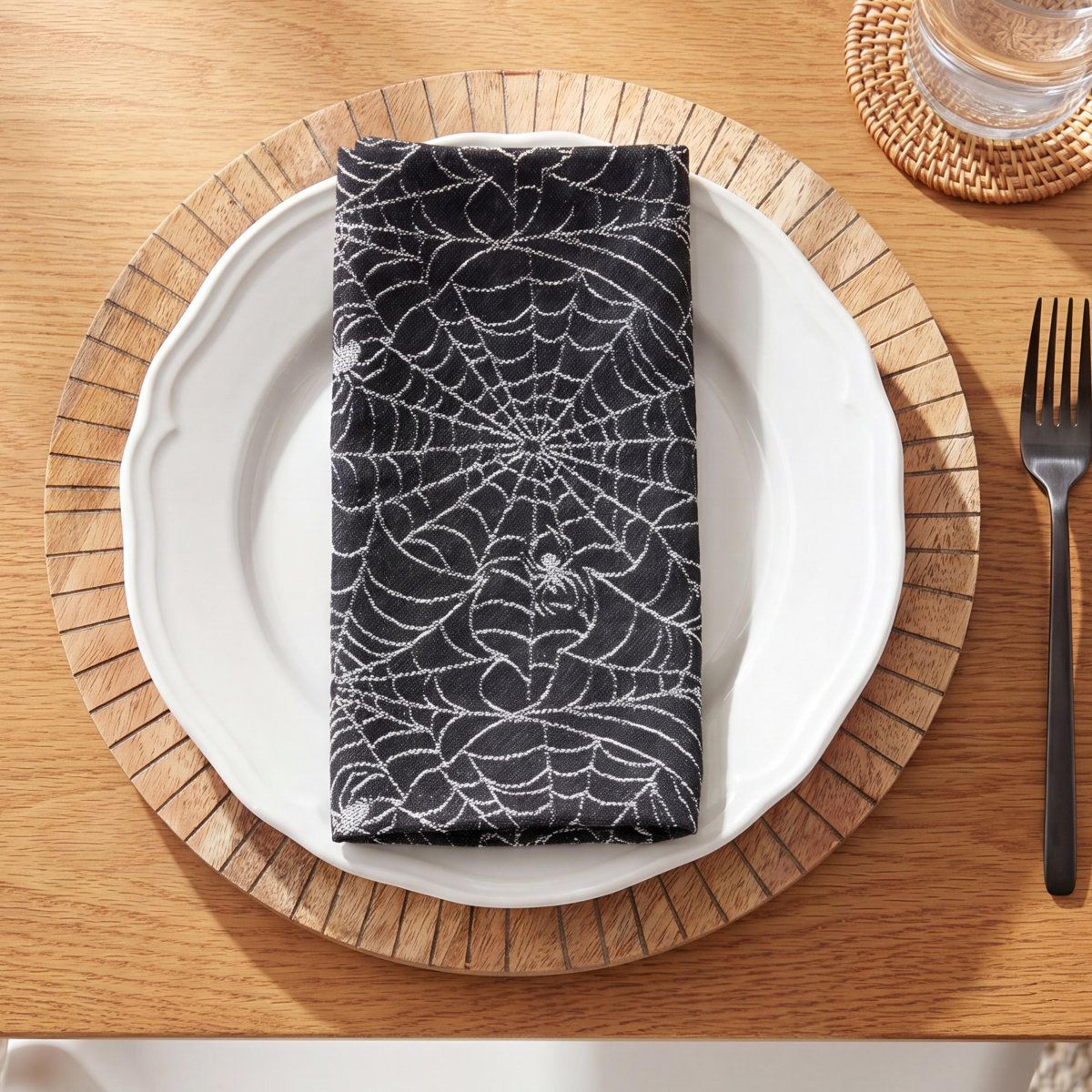 Black Recycled Jacquard Spider Web Napkins Set Of 4 1