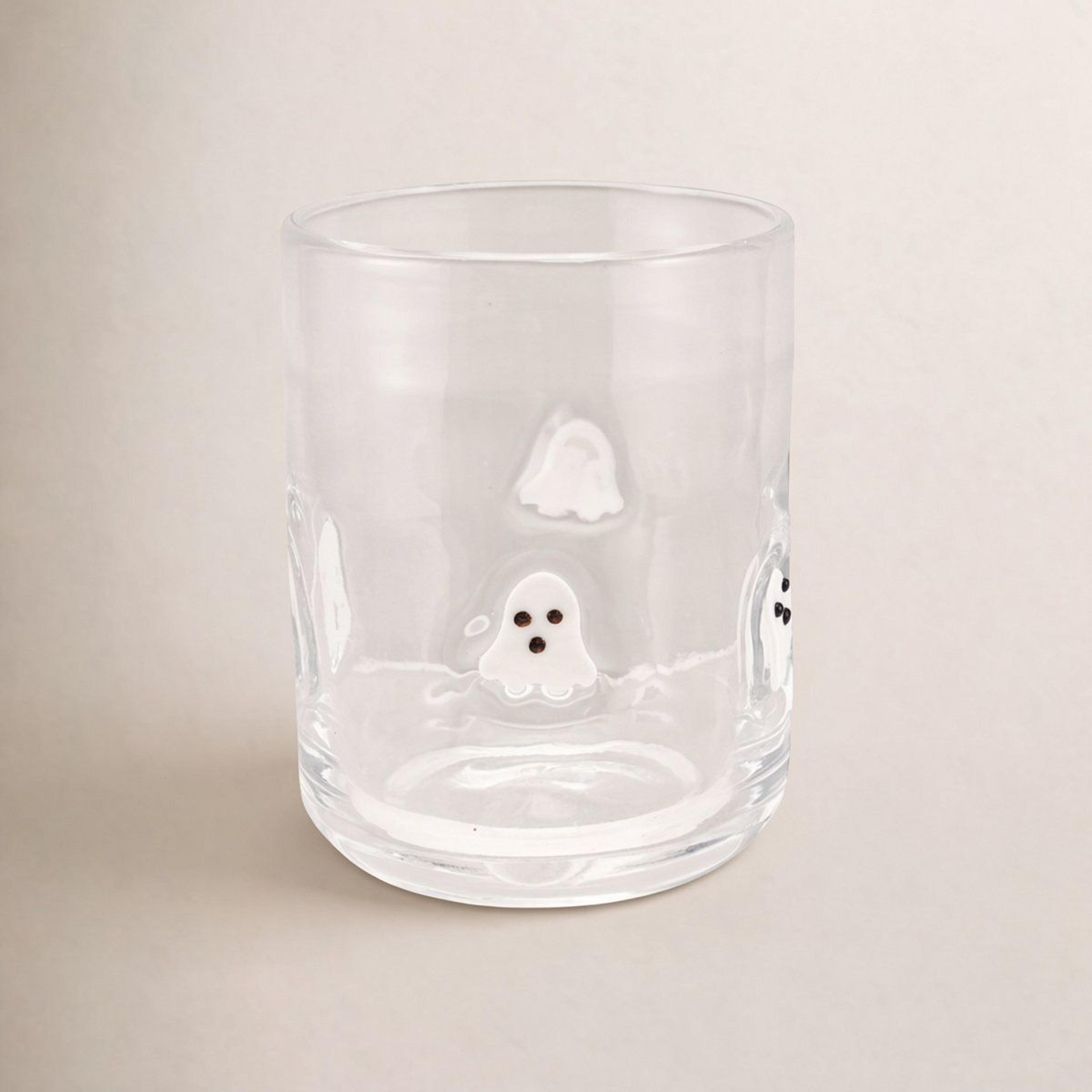 ghost motif glass tumbler handcrafted 30.4 oz halloween drinking glass