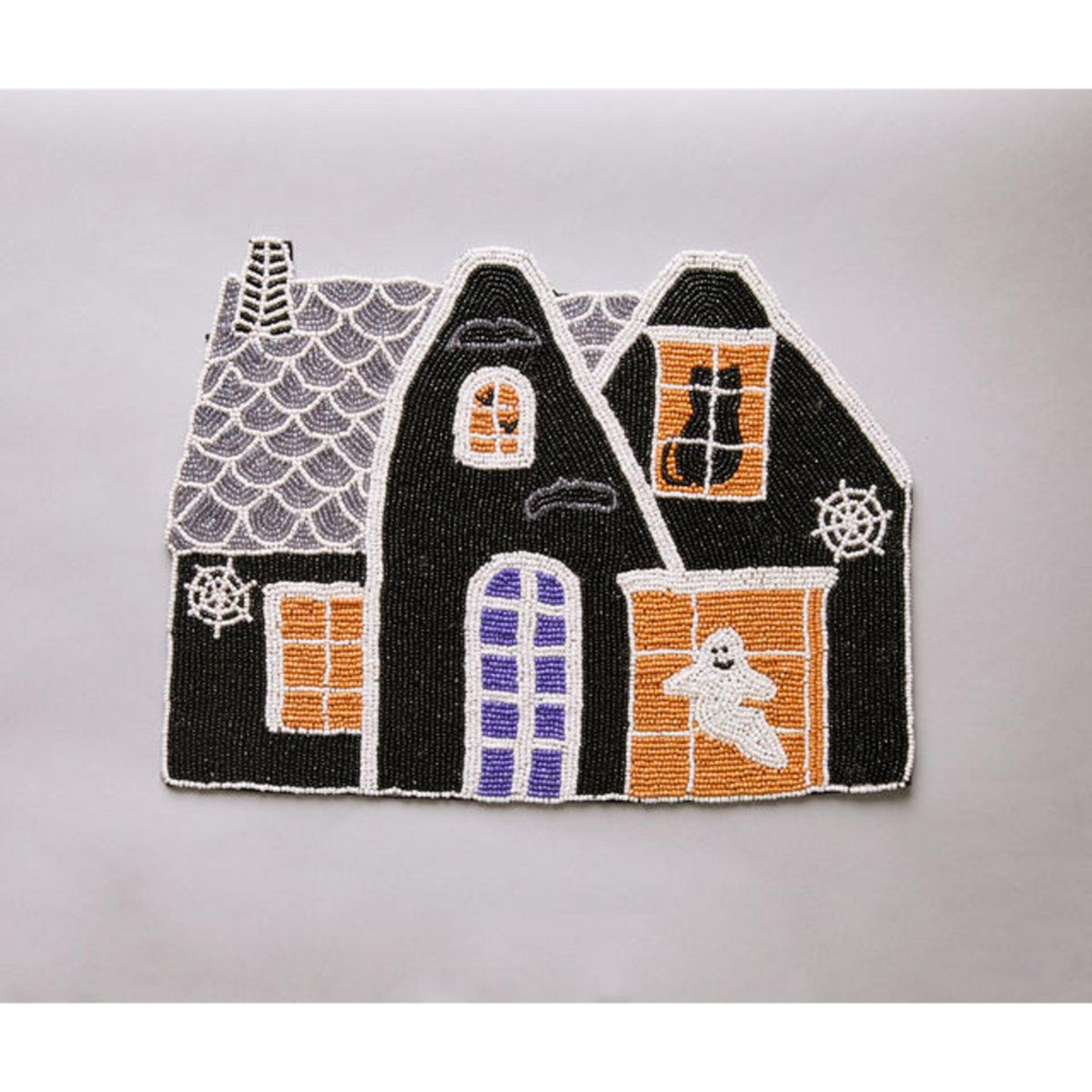halloween haunted house beaded placemat with velvet backing