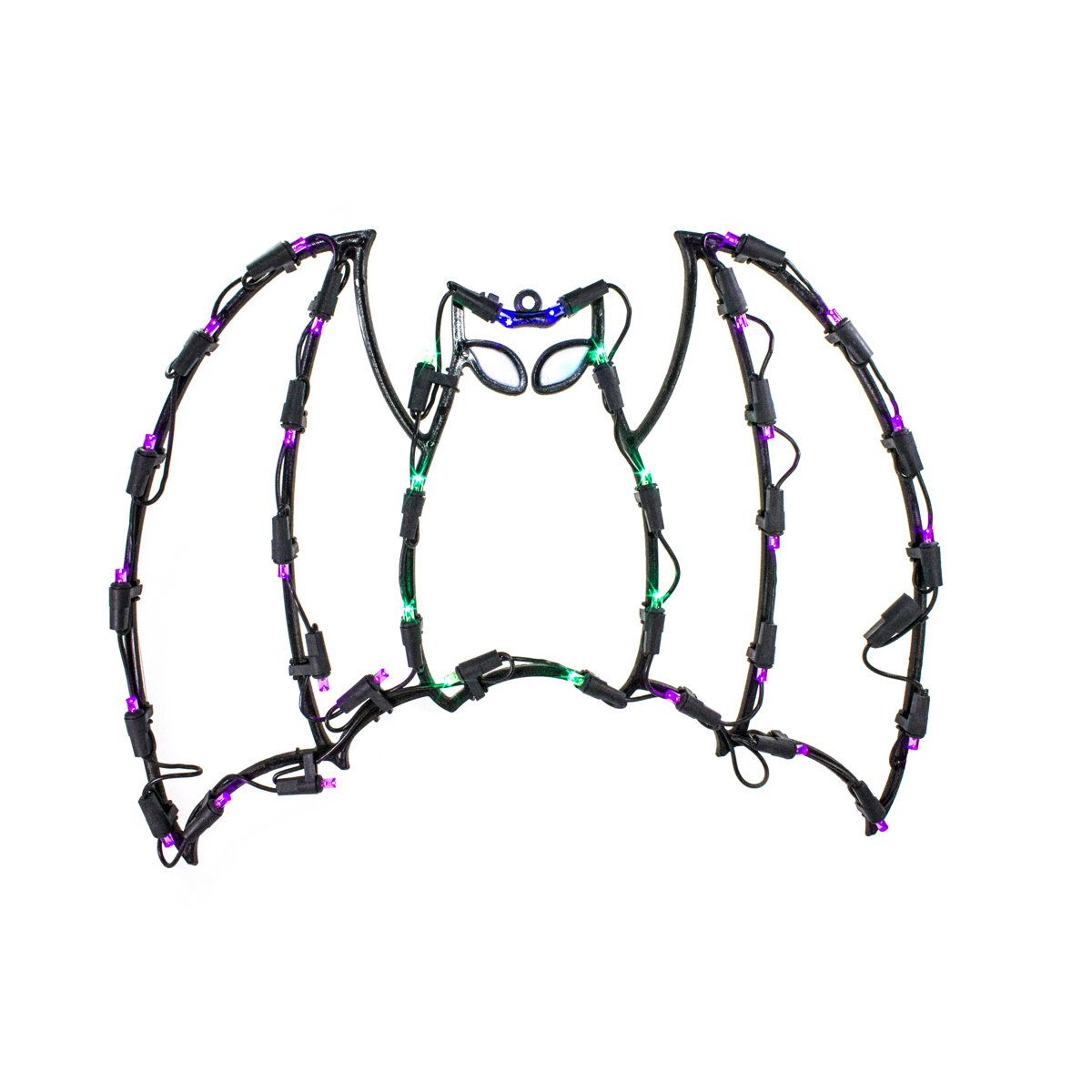 led lighted bat window decoration with blue green and purple lights for halloween