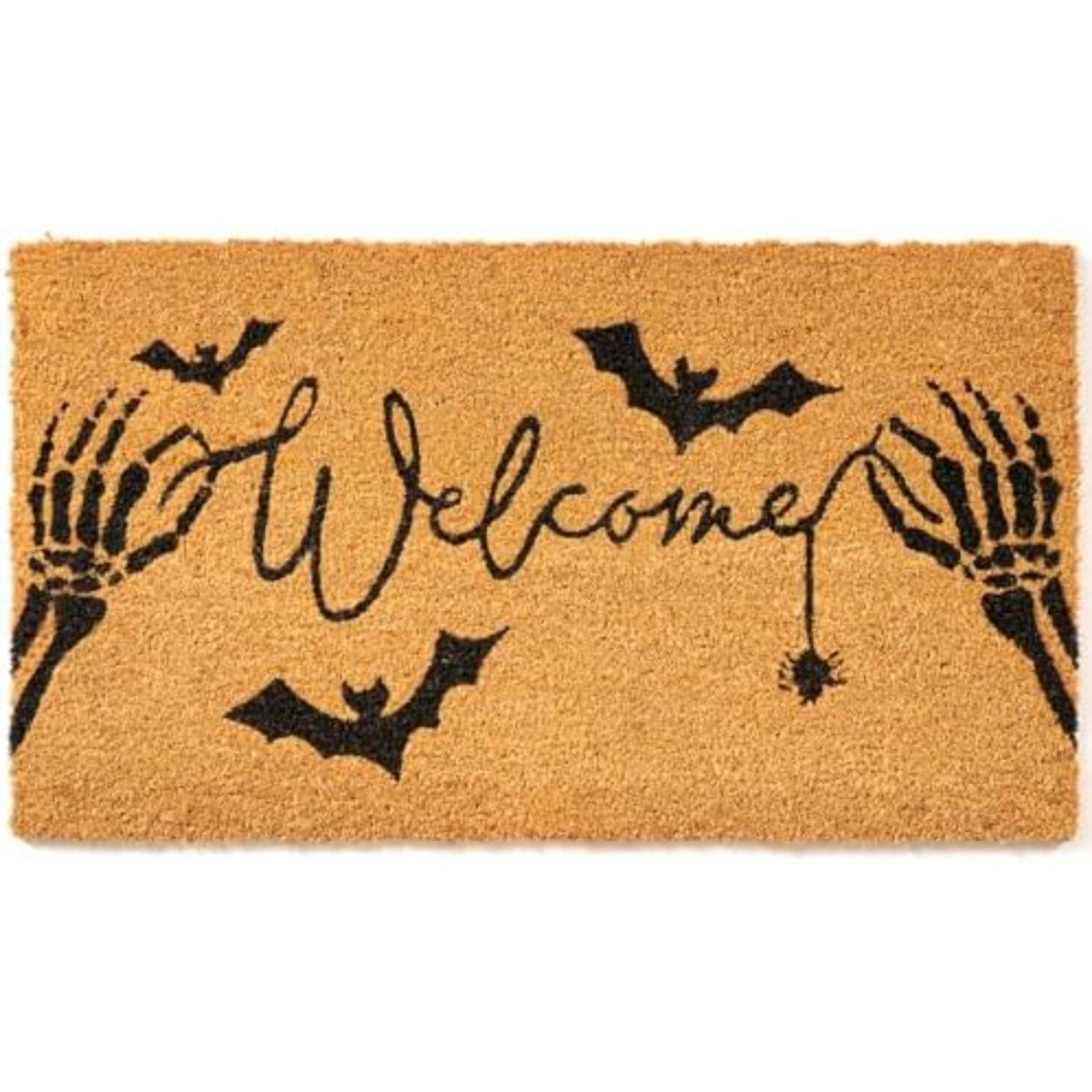 halloween skeletal hand coir welcome doormat with non-slip backing 30 x 17 inches