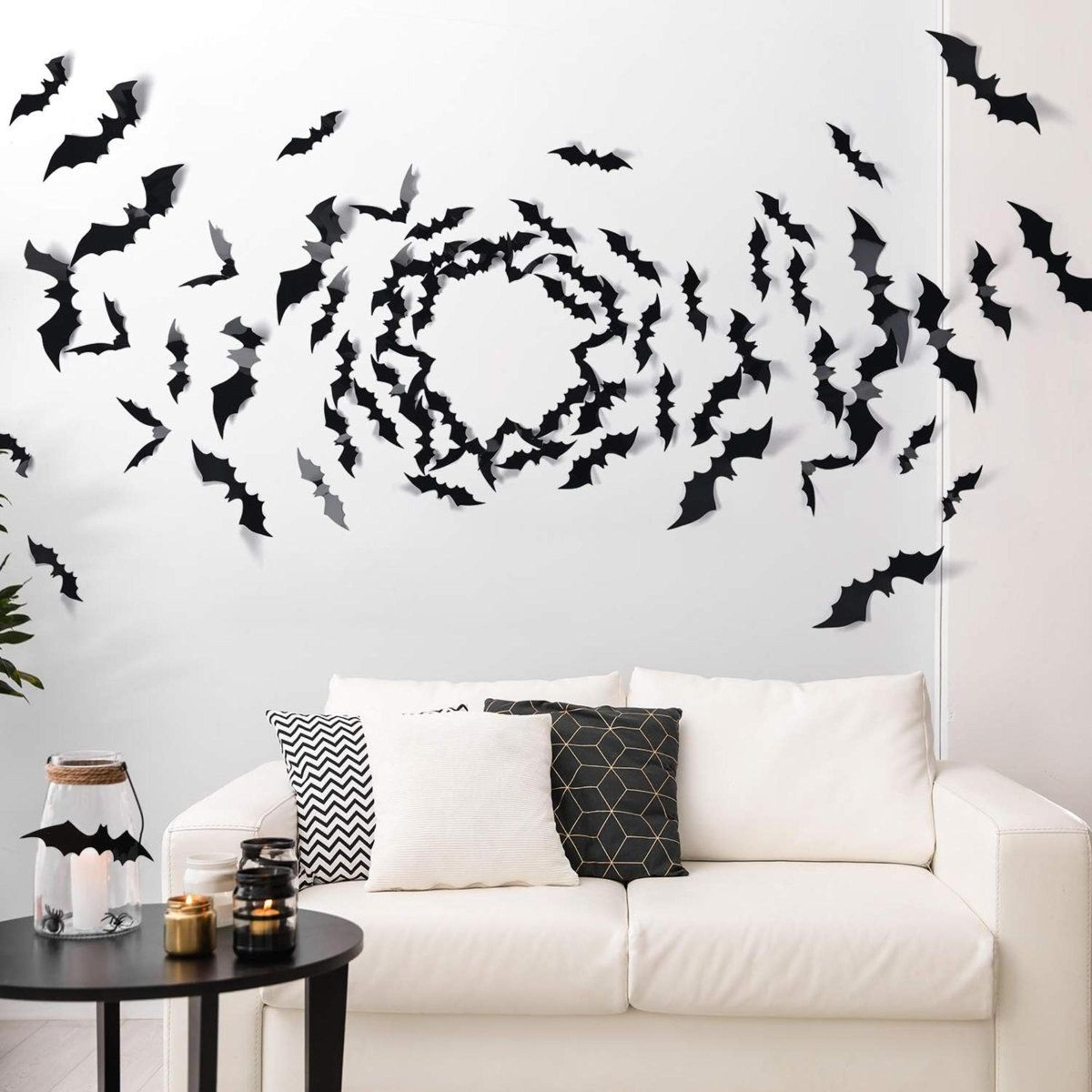 60 piece halloween bat wall decorations black 3d pvc bat stickers in 4 sizes