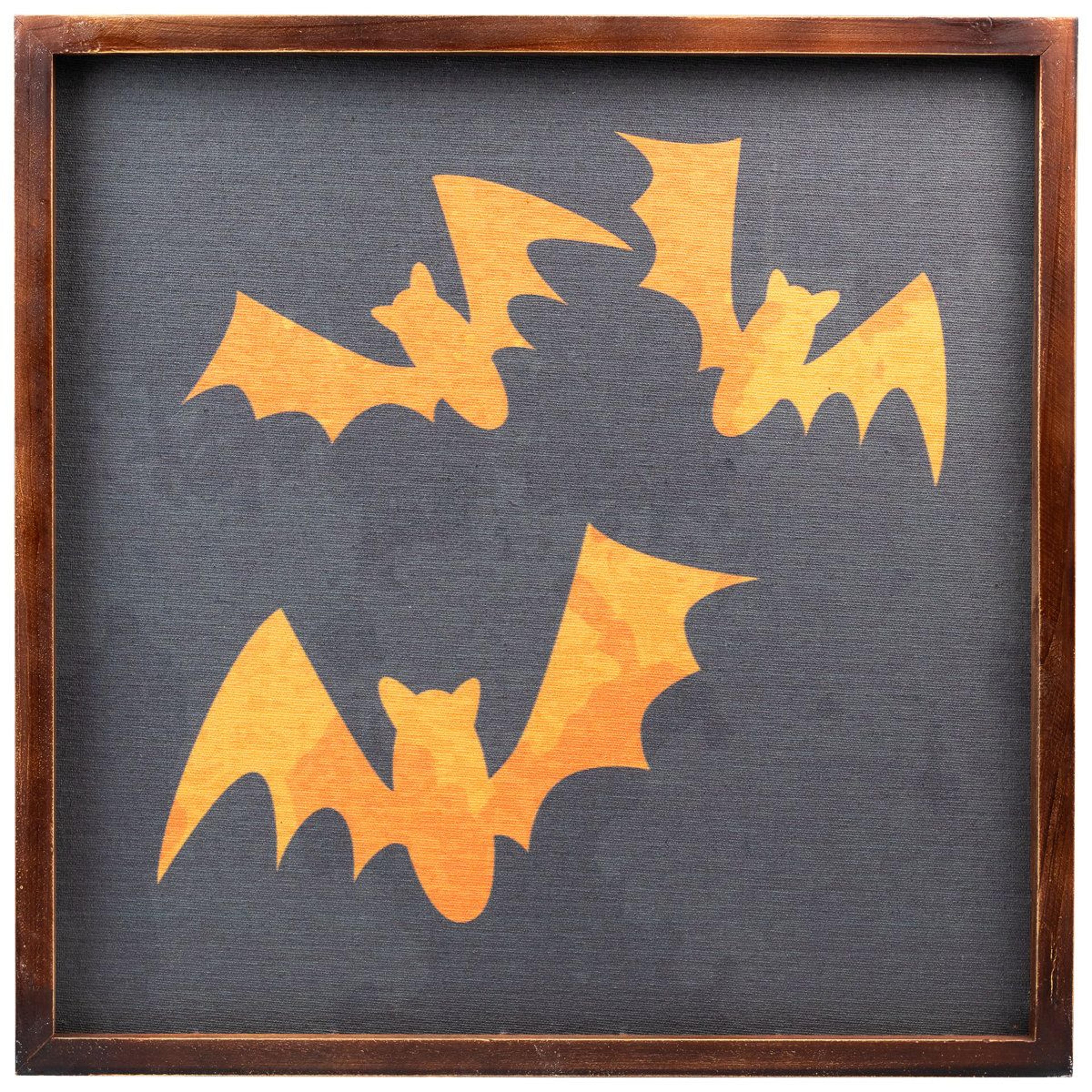 framed halloween wall decor with orange bat silhouettes 15.75 inch