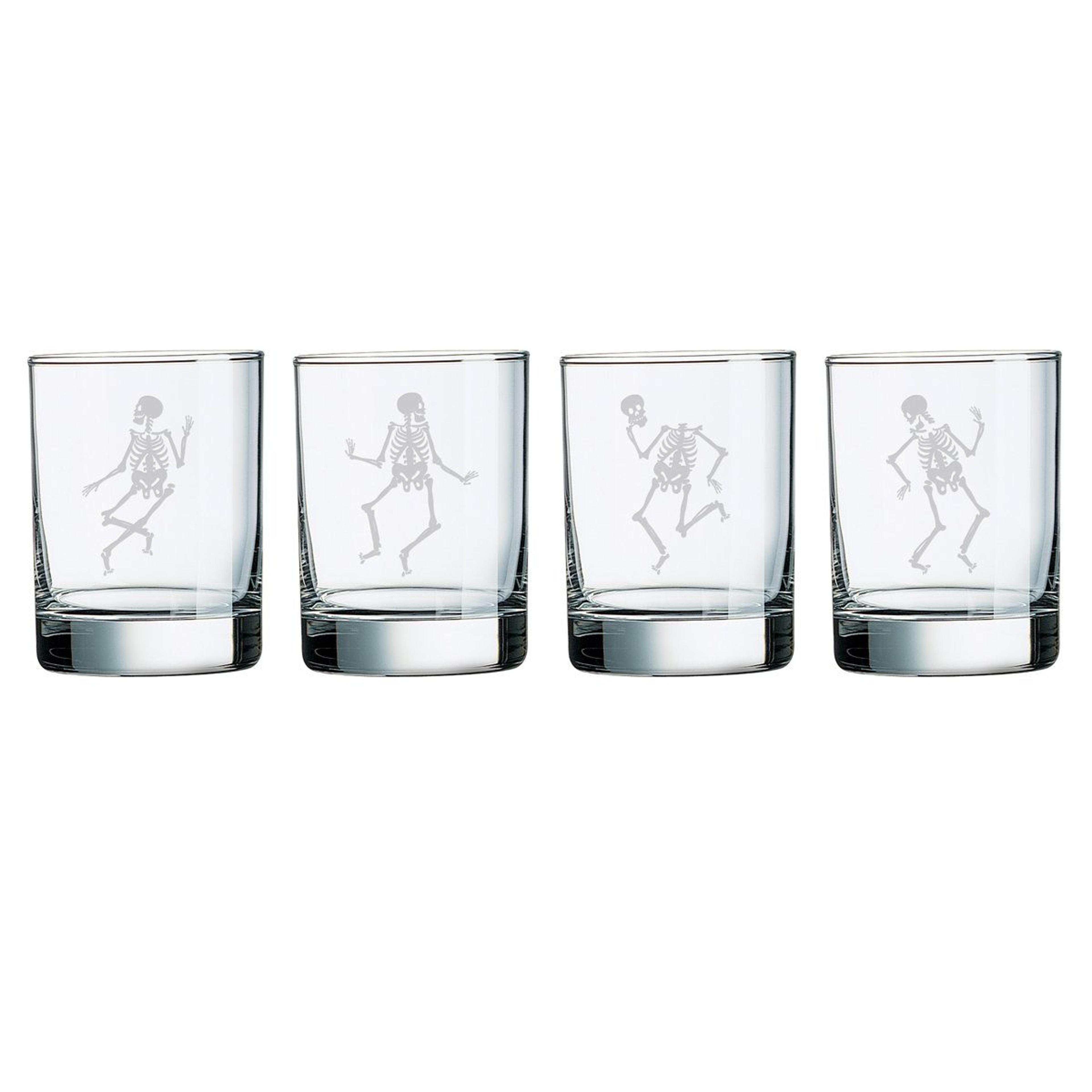 skeleton etched whiskey glasses 14 oz clear glass set of 4