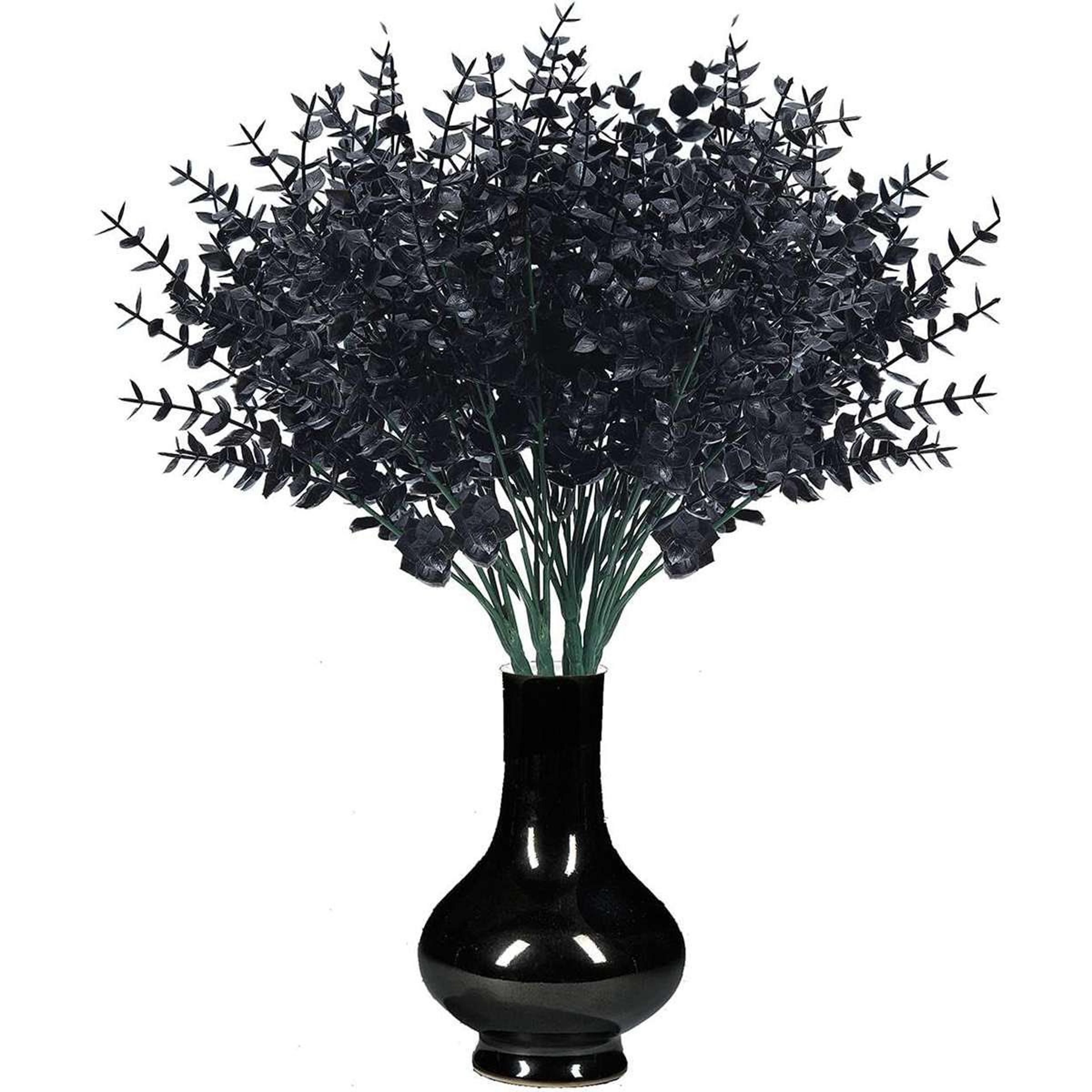 5 pack black artificial eucalyptus stems for halloween and gothic decor