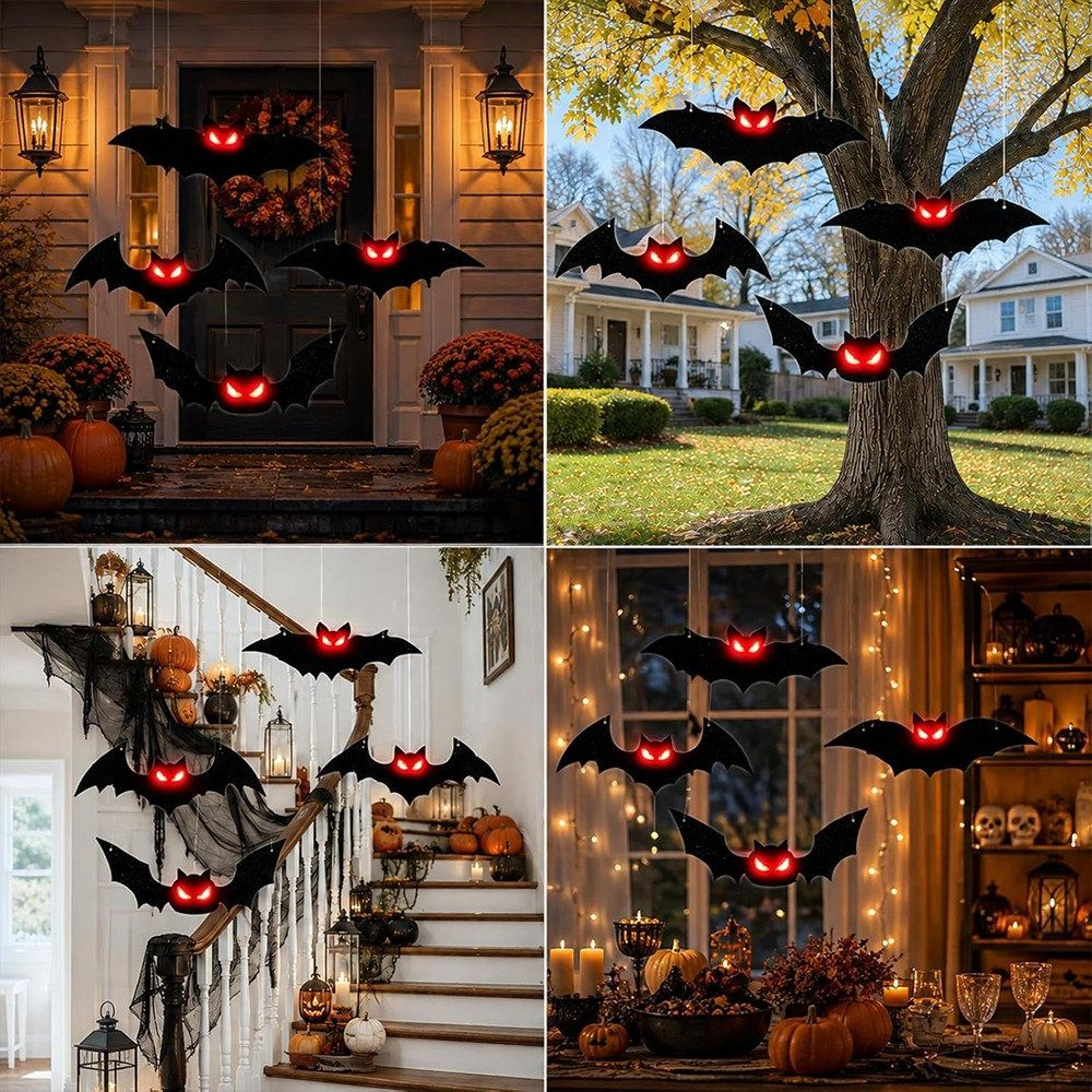 4Piece Lighted Halloween Hanging Bats With Glowing Red Eyes 3