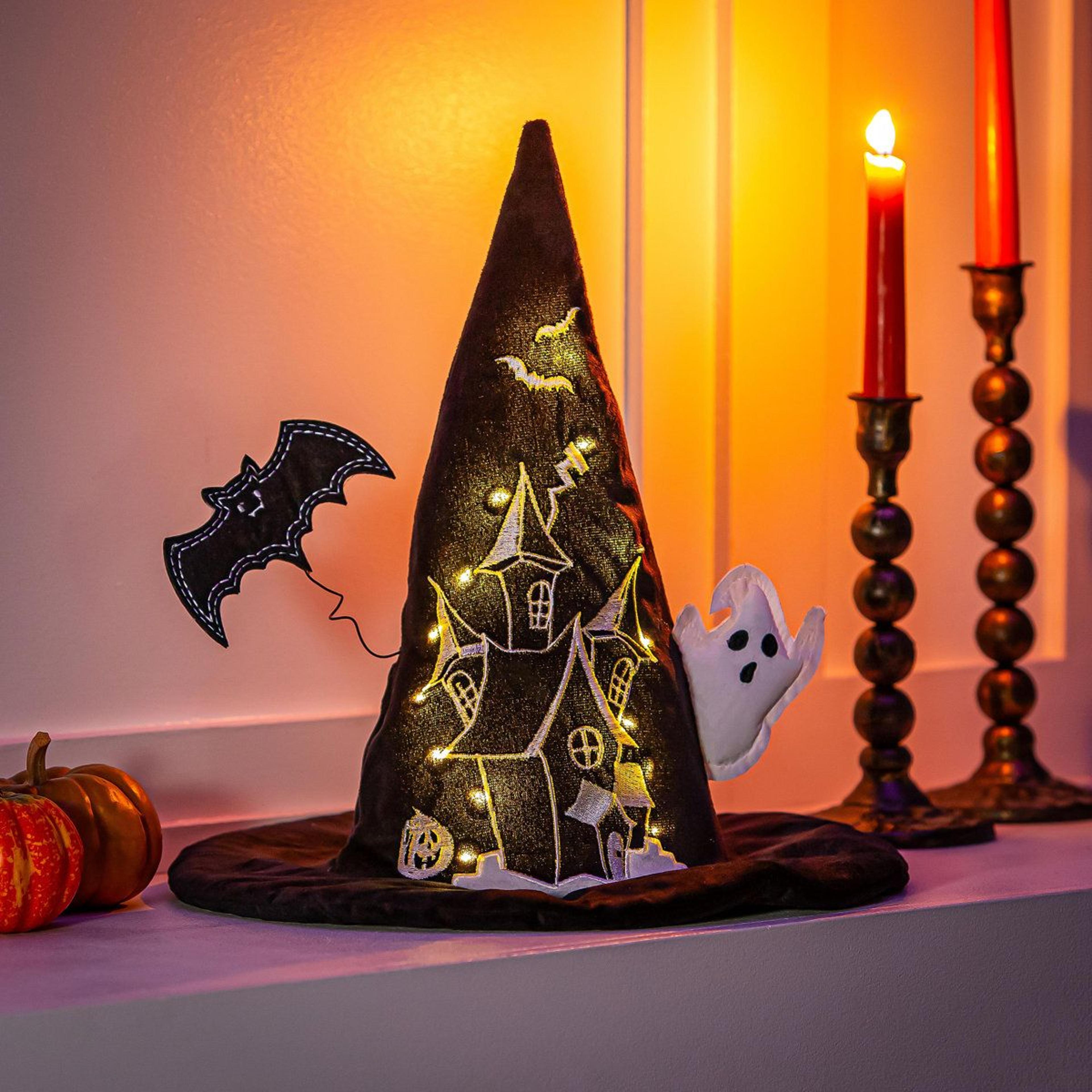 LED Witch Hat Table Decor  1375 Inch BatteryPowered Halloween Decoration 1