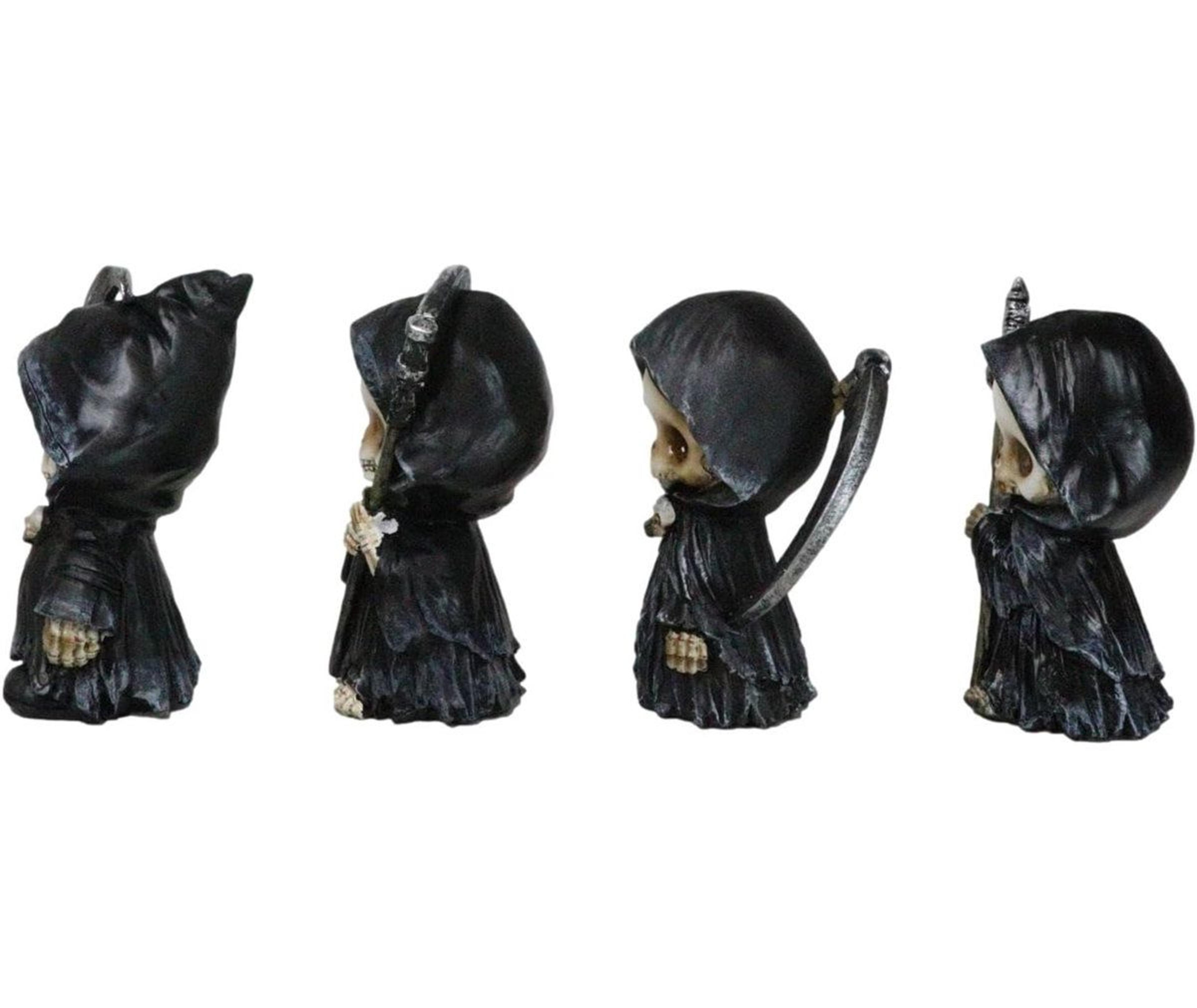 Grim Reaper Figurines Set Of 4 Chibi Skeleton Statues With Scythes 2