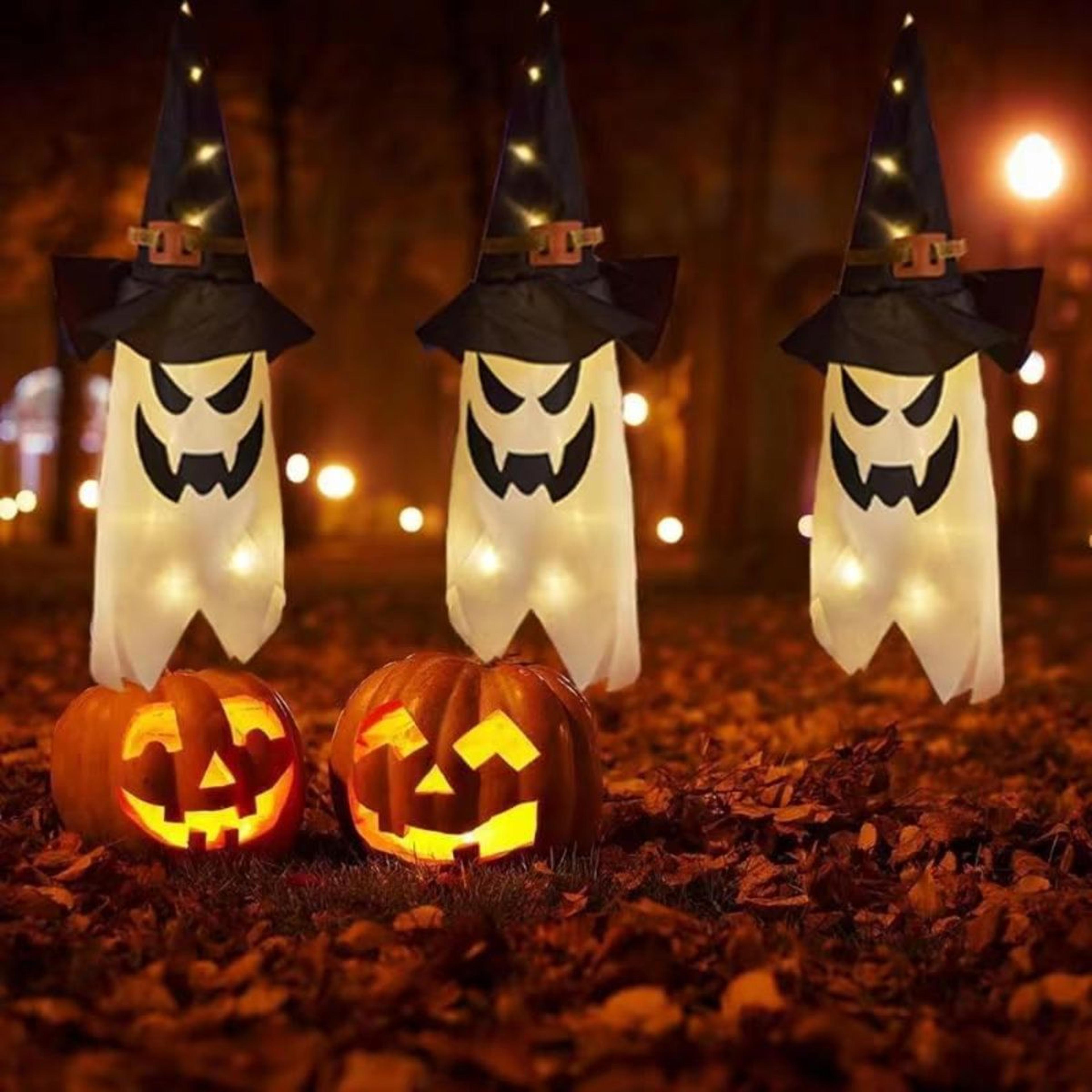 2-pack hanging halloween ghost decorations with led string lights
