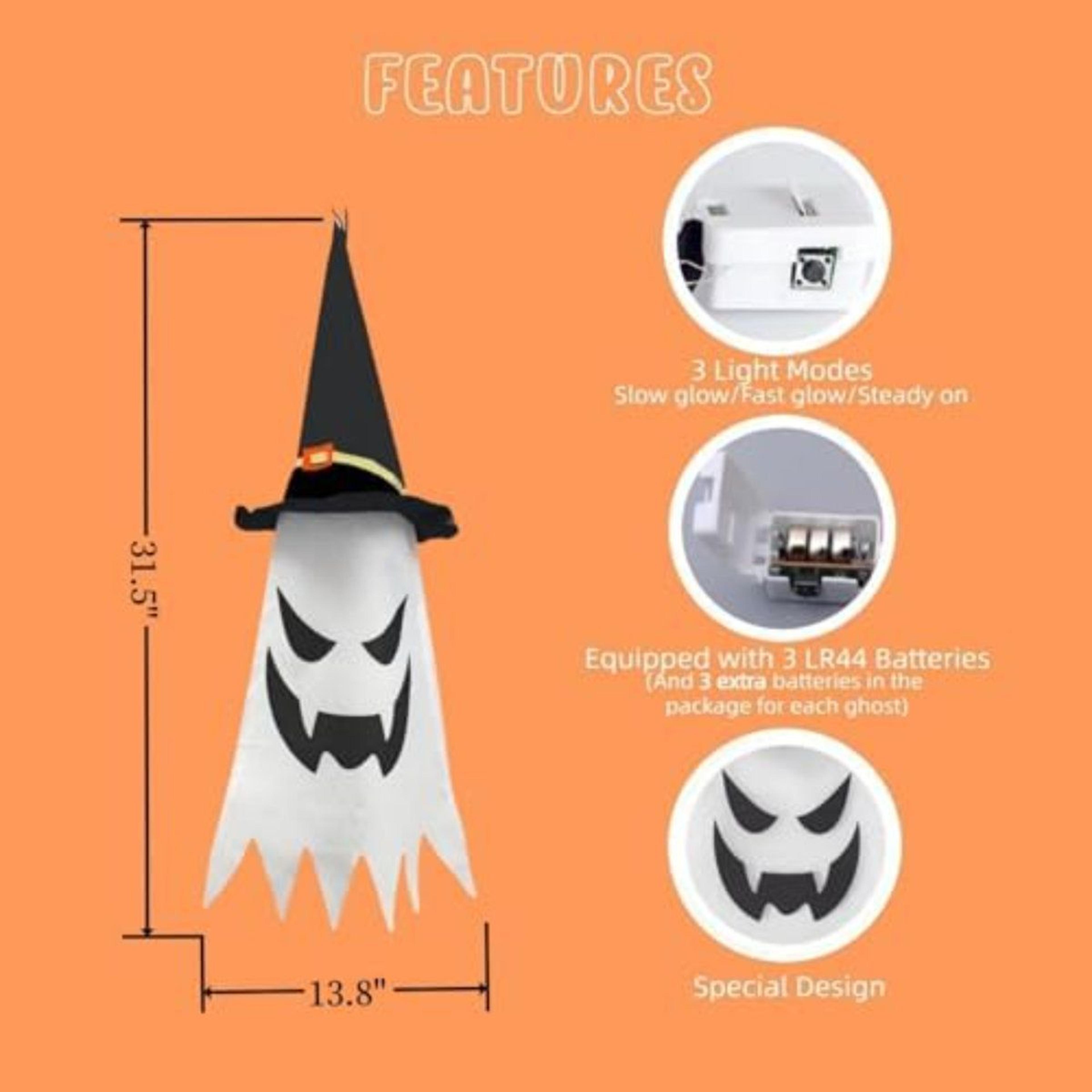 Halloween Hanging Ghost Decorations With Glowing Witch Hats For Indoor And Outdoor Decor 6