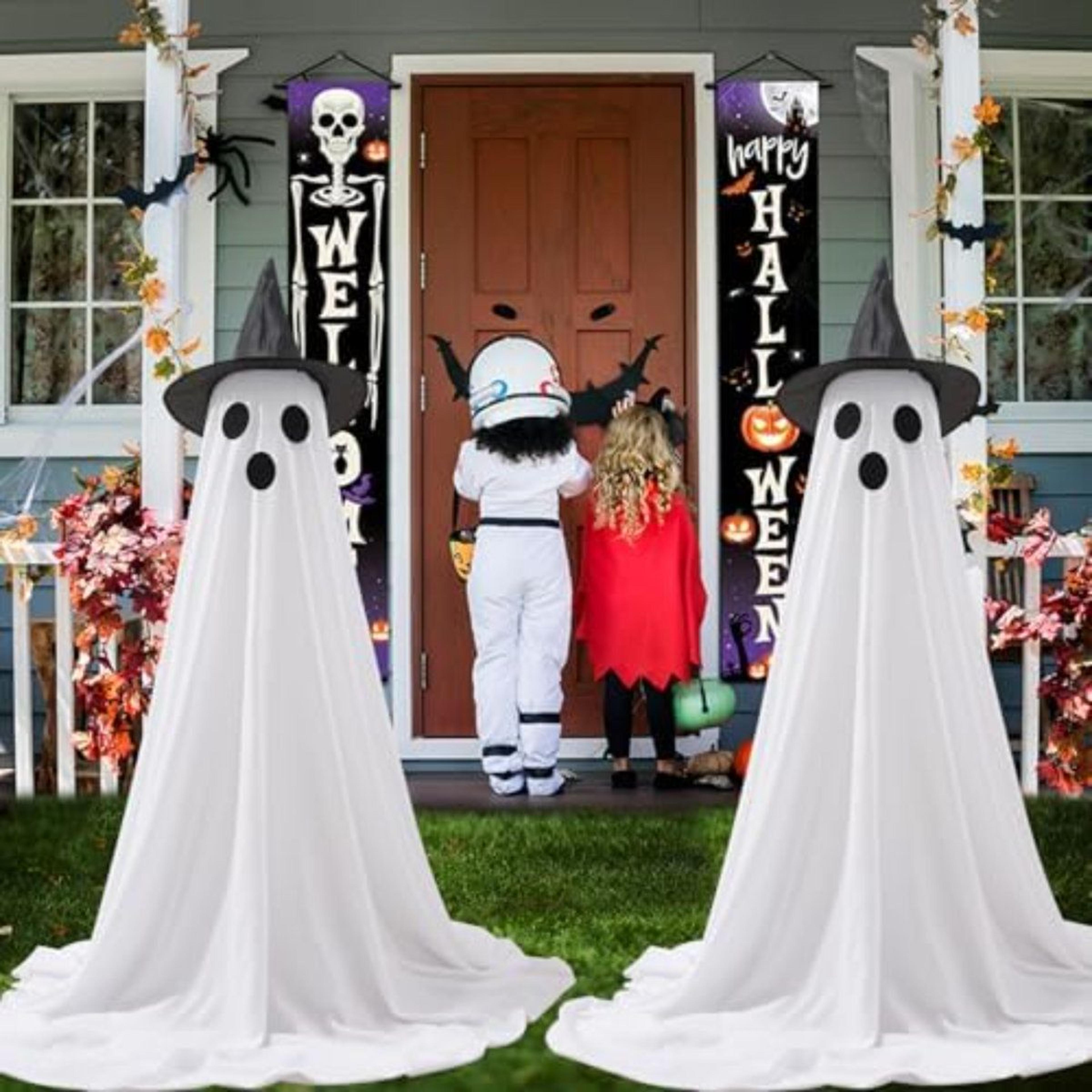 2-pack lighted halloween ghost decorations with witch hats and led timer
