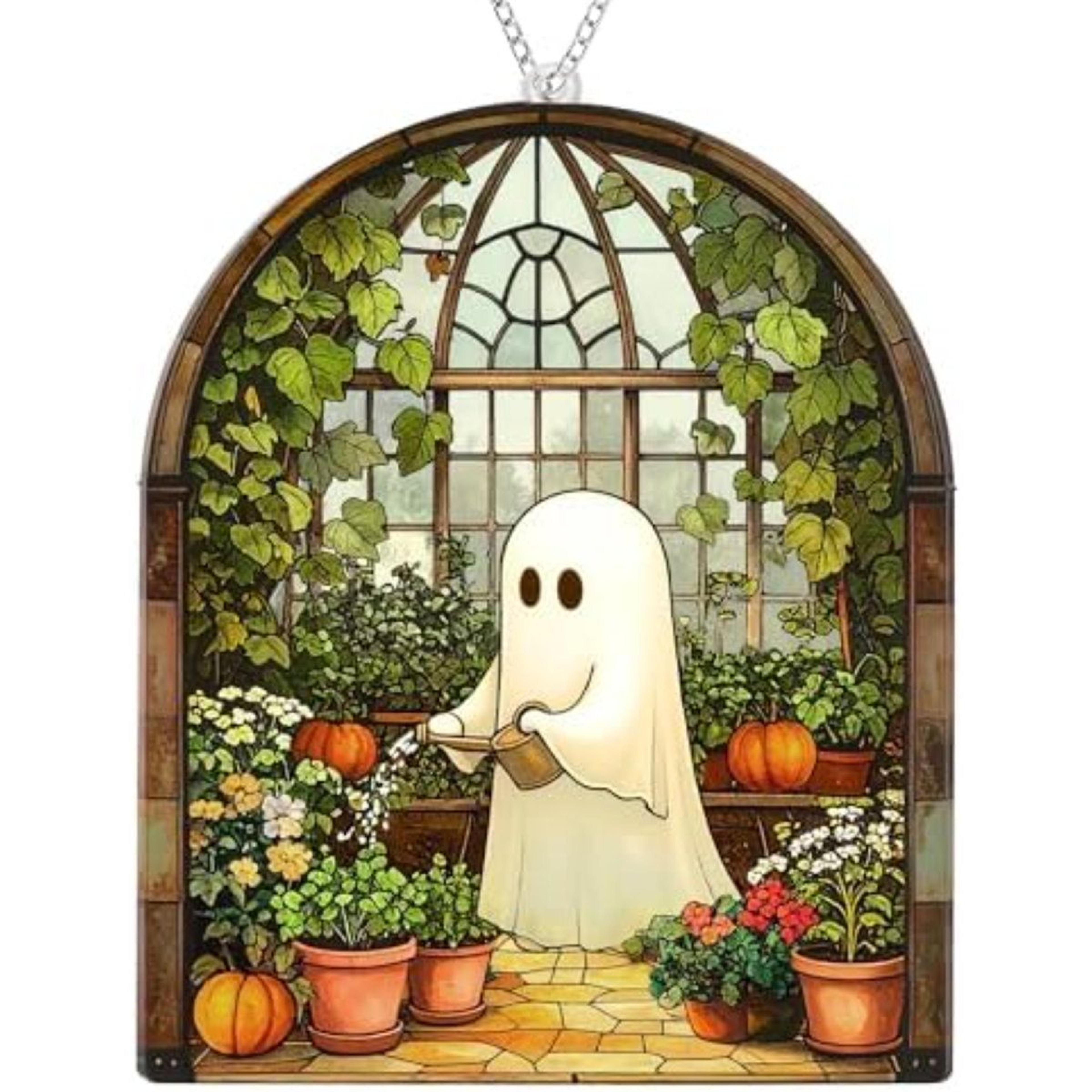 halloween stained glass ghost suncatcher hanging window ornament