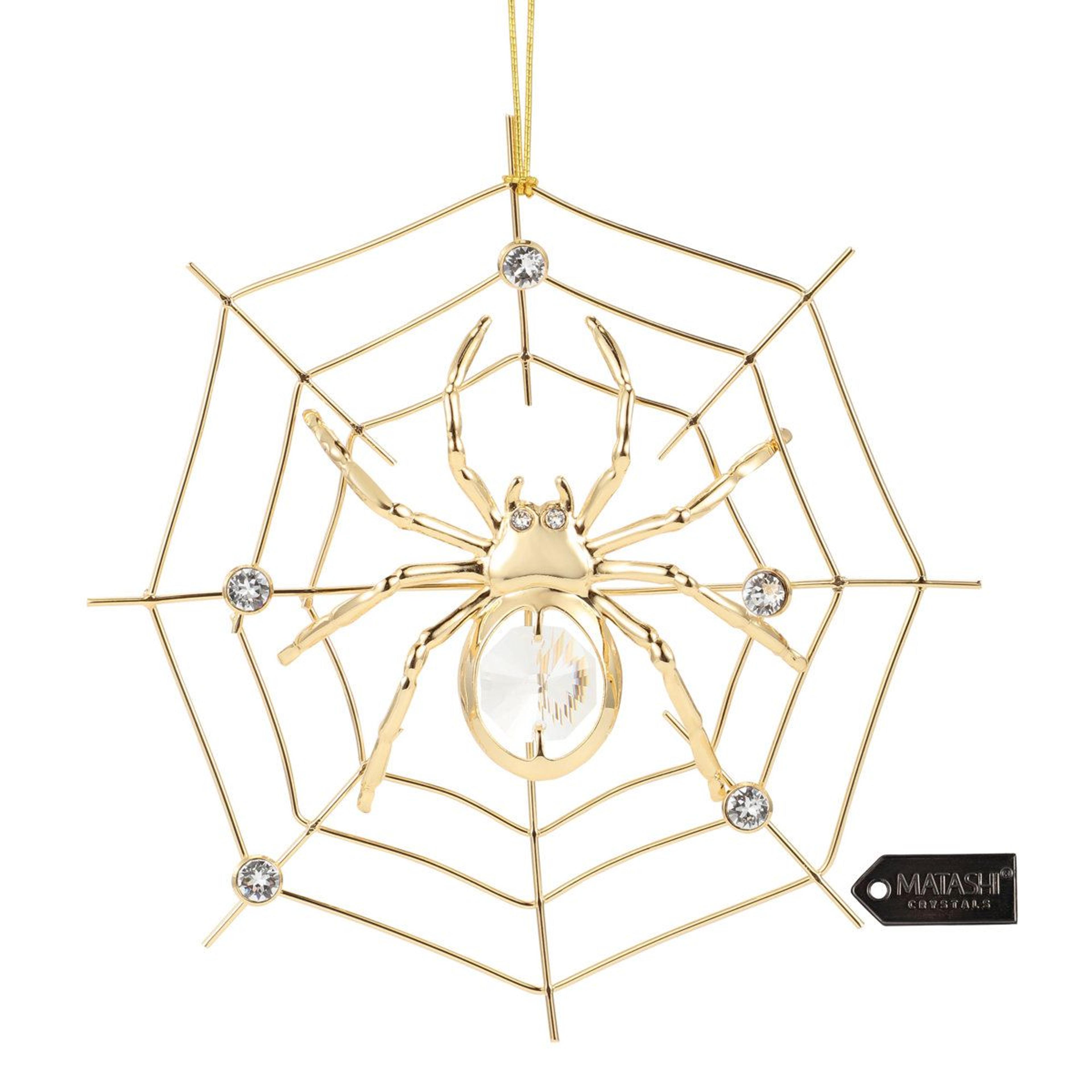 lucky spider metal hanging ornament with gold and crystal accents