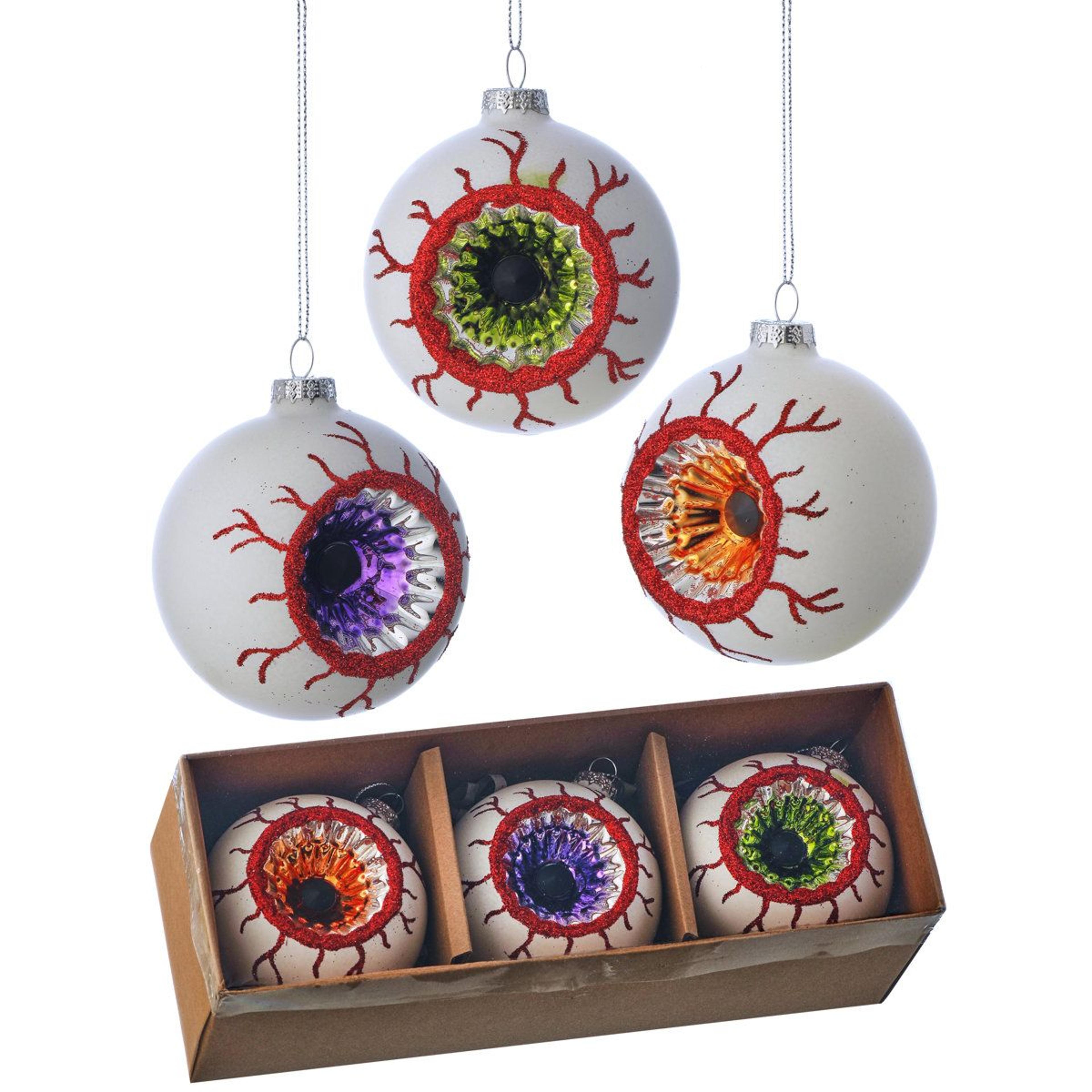 glass halloween eyeball ornaments 3-inch spooky hanging decorations set of 3