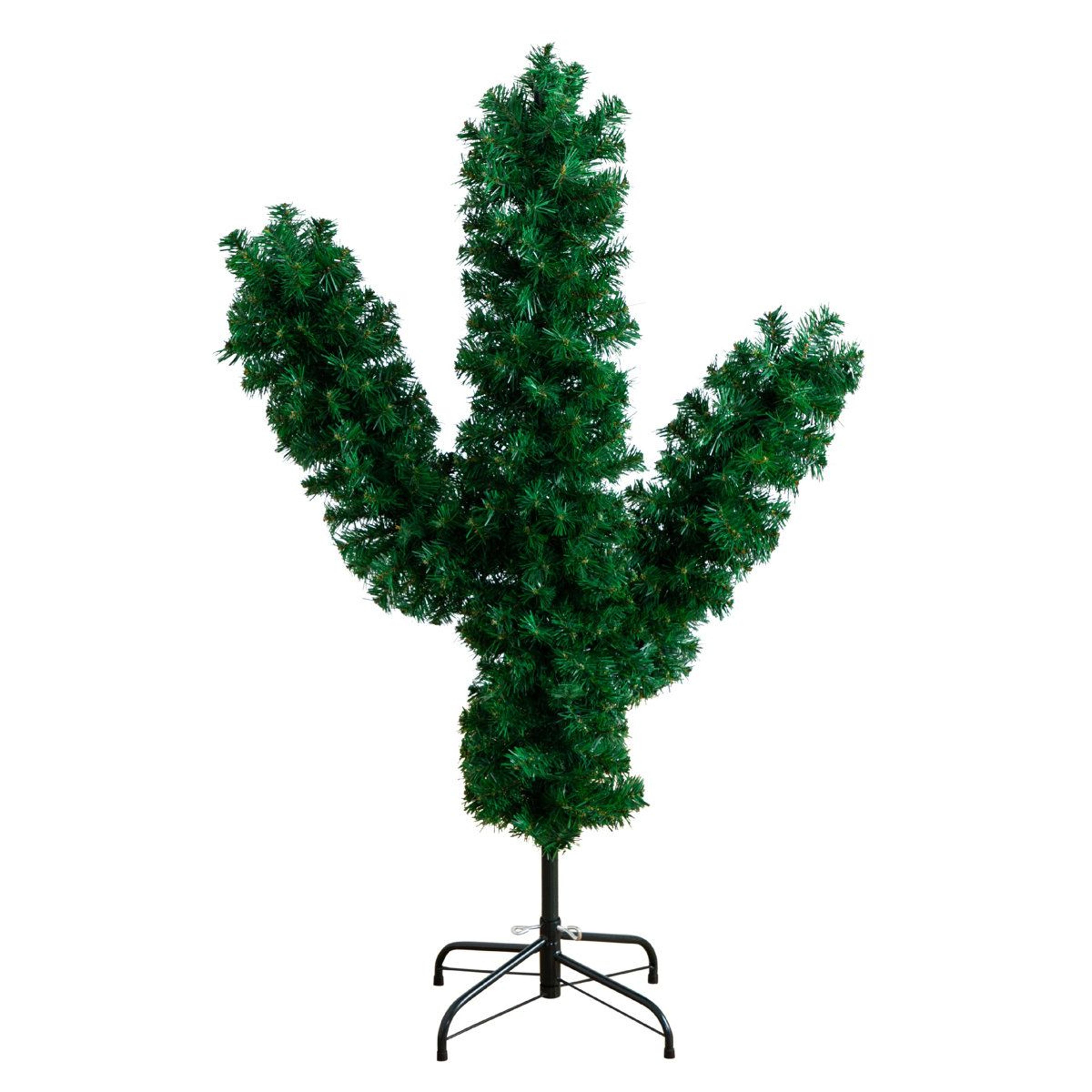 4 ft artificial cactus christmas tree with hinged branches and metal stand