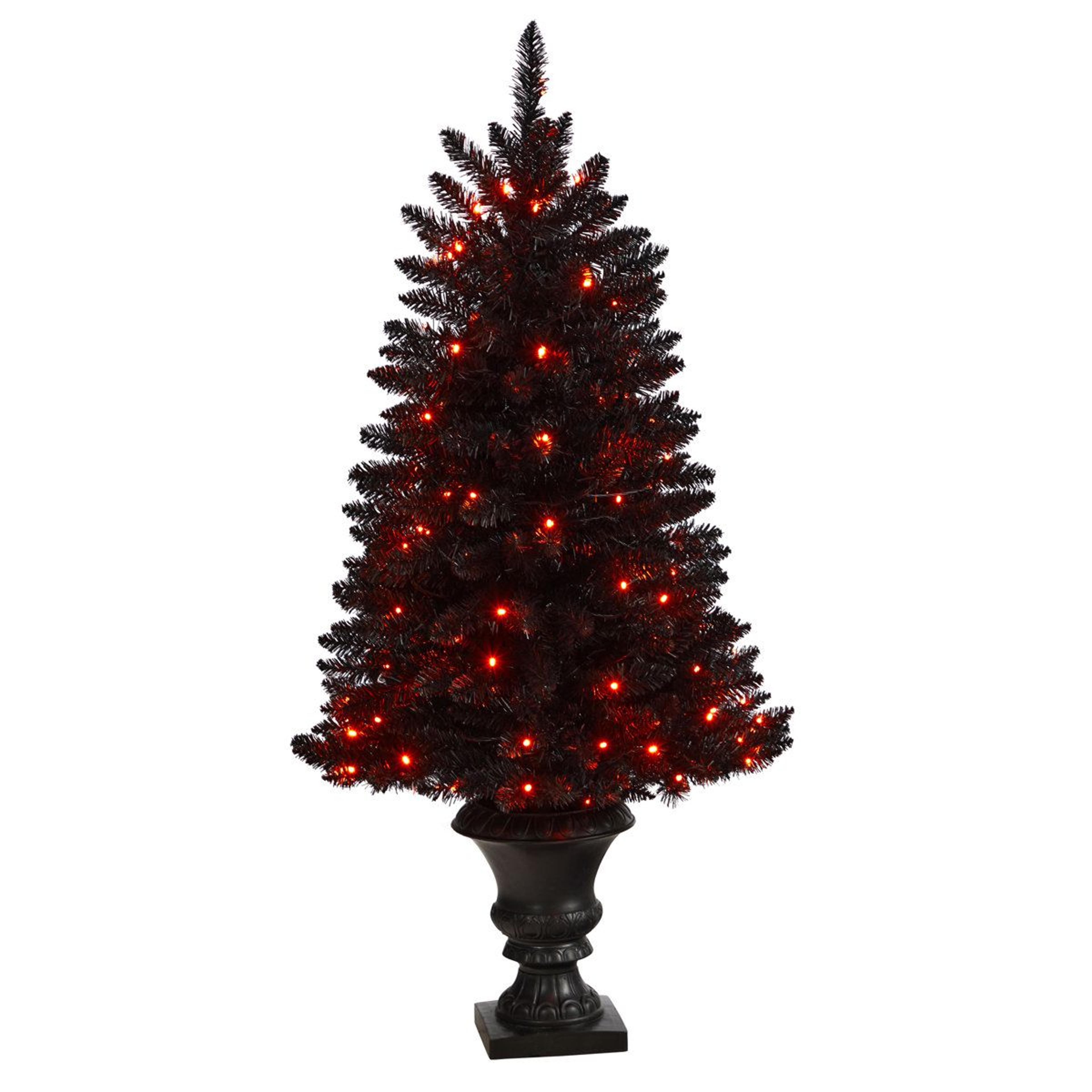 4 ft pre-lit black halloween tree with 100 orange led lights and easy setup