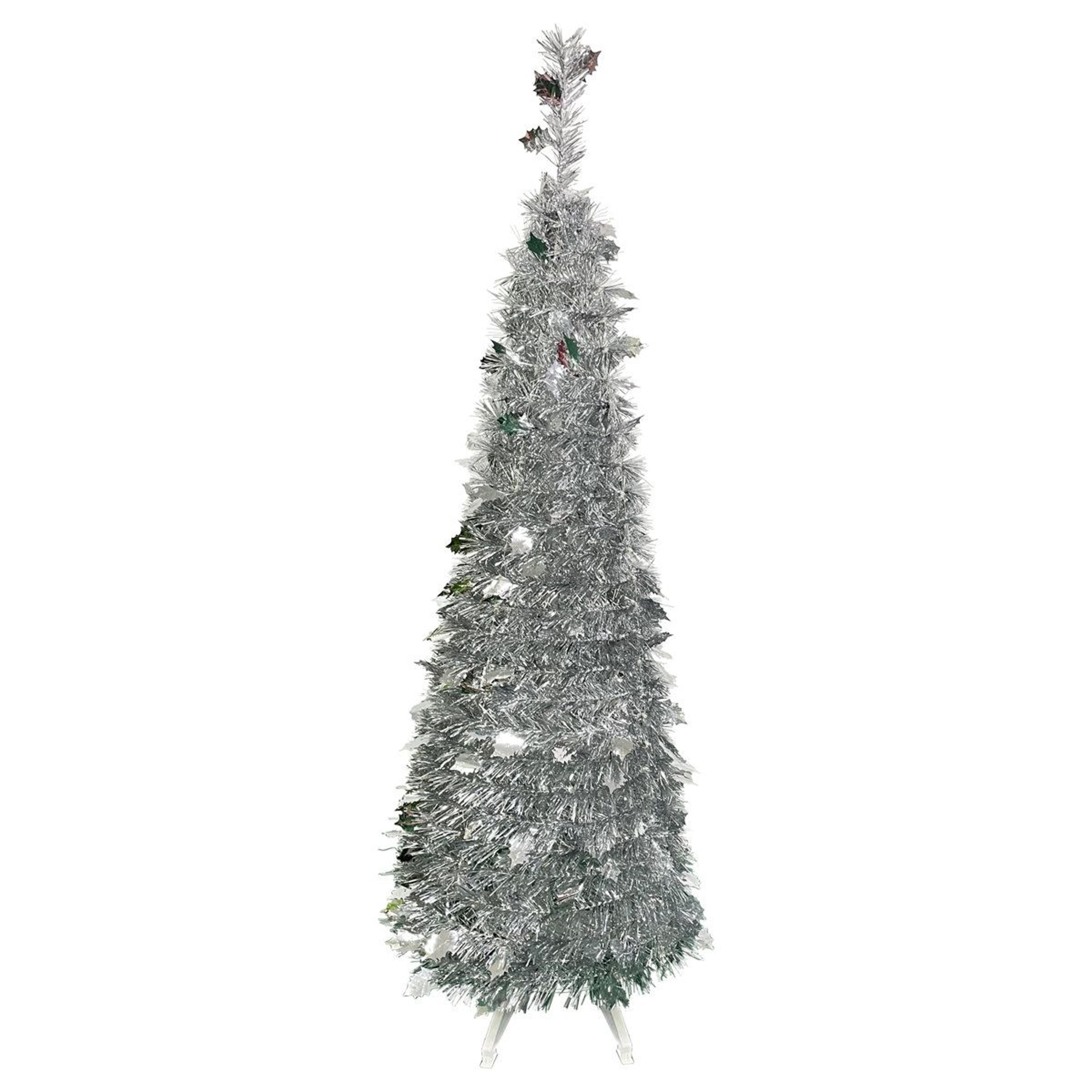 4 ft silver tinsel pop-up artificial christmas tree unlit with stand
