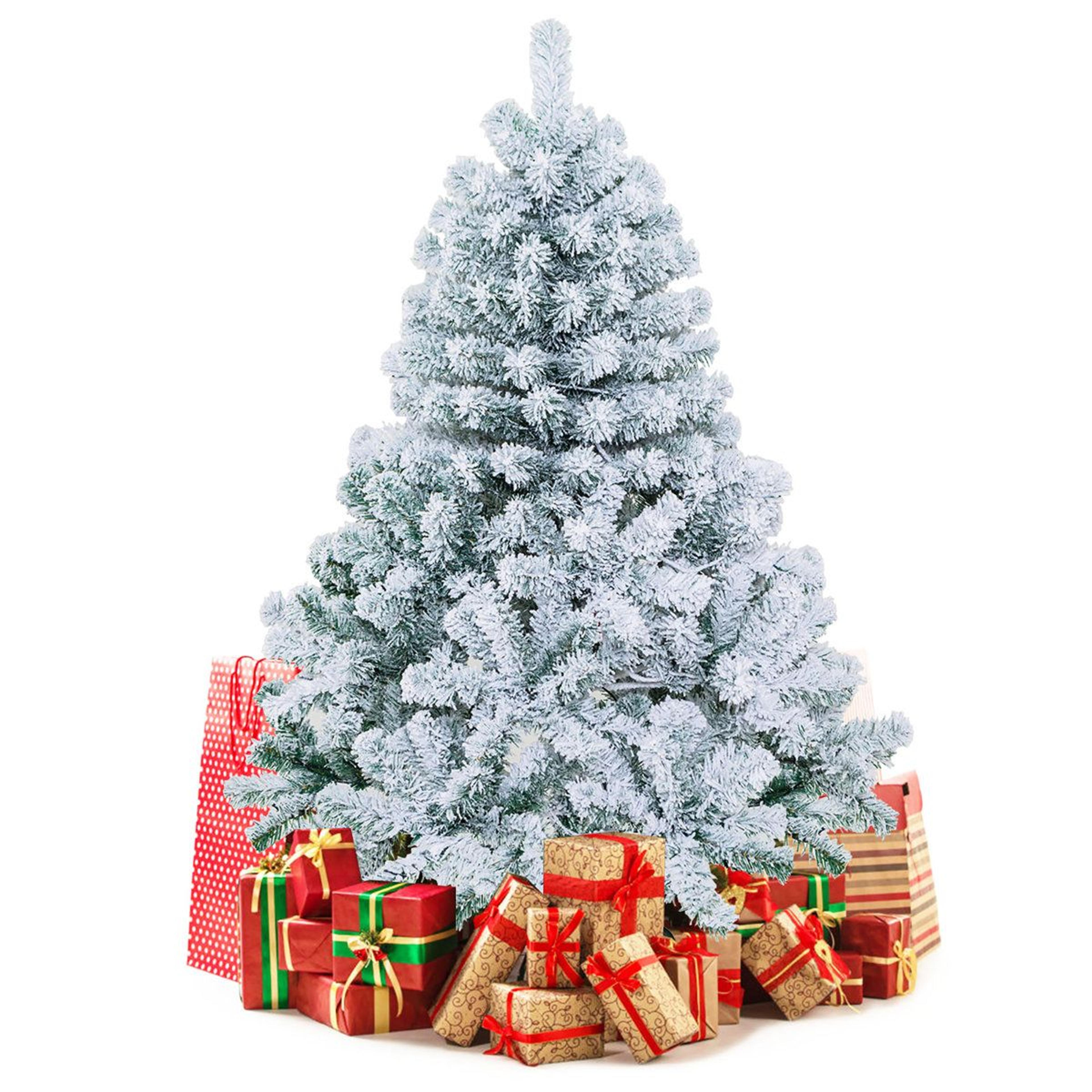 4.5 ft pre-lit artificial pine christmas tree with snow flocked branches and 150 led lights