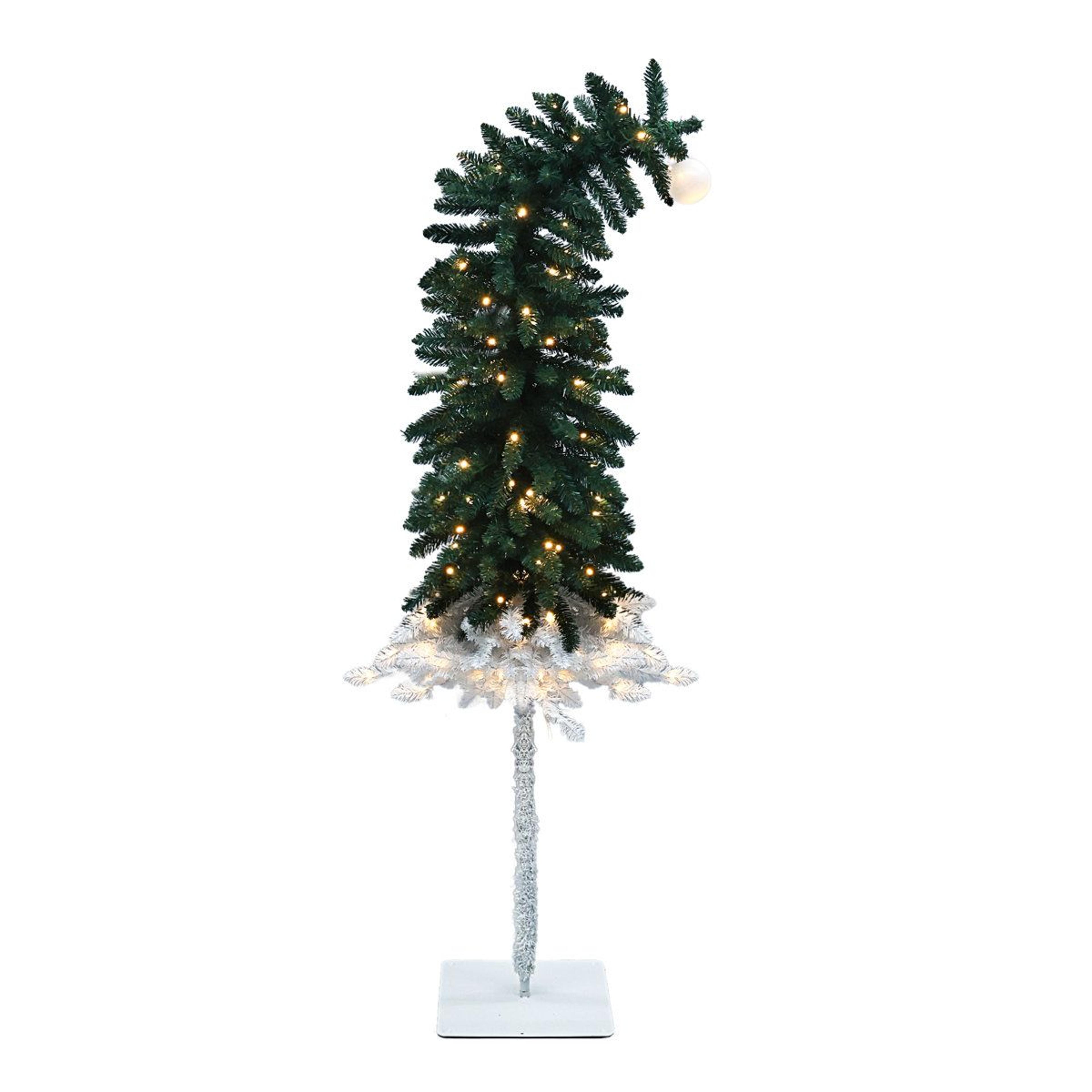 5 ft pre-lit artificial christmas tree with bent top and white flocked branches