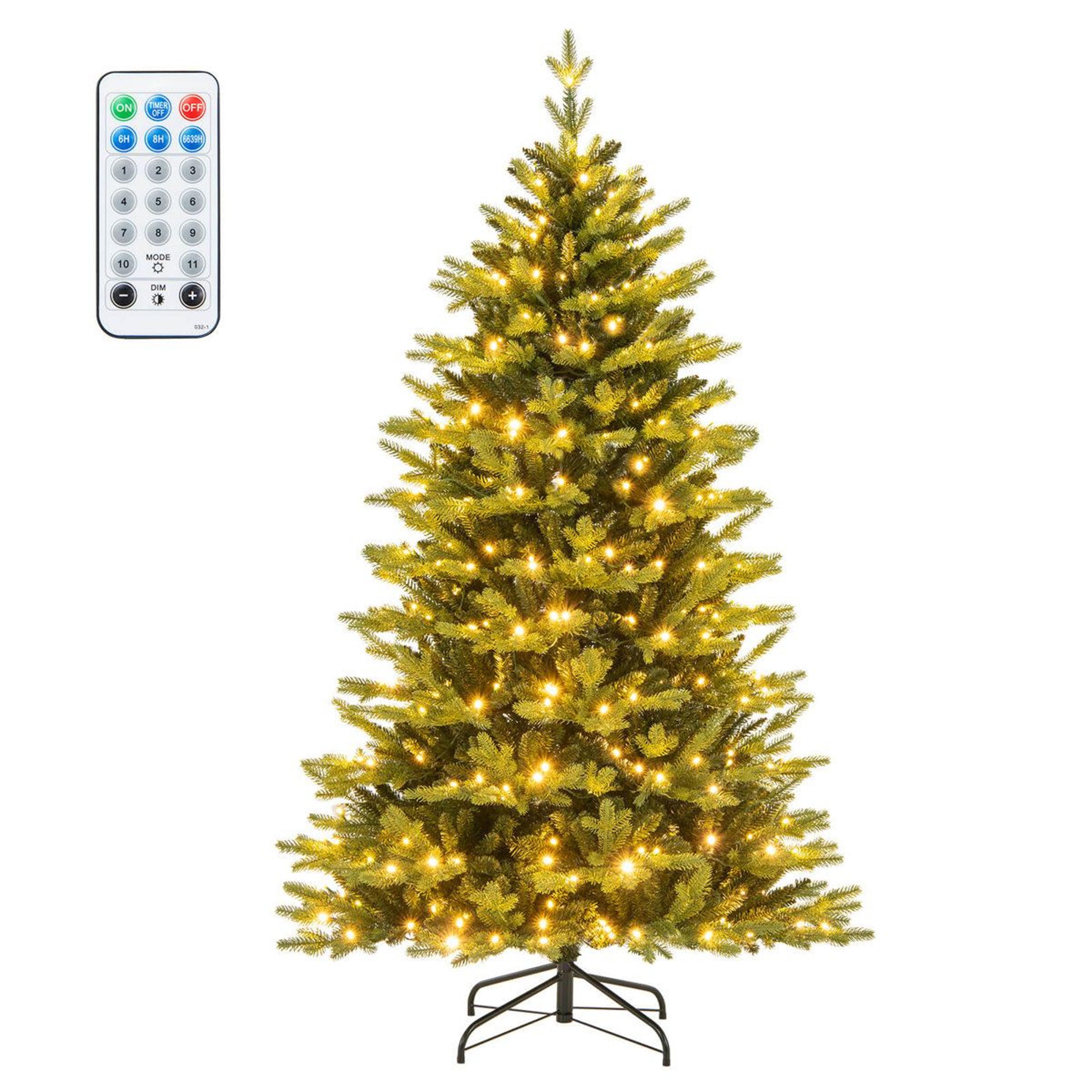 6 ft pre-lit artificial pine christmas tree with 350 led lights and hinged branches
