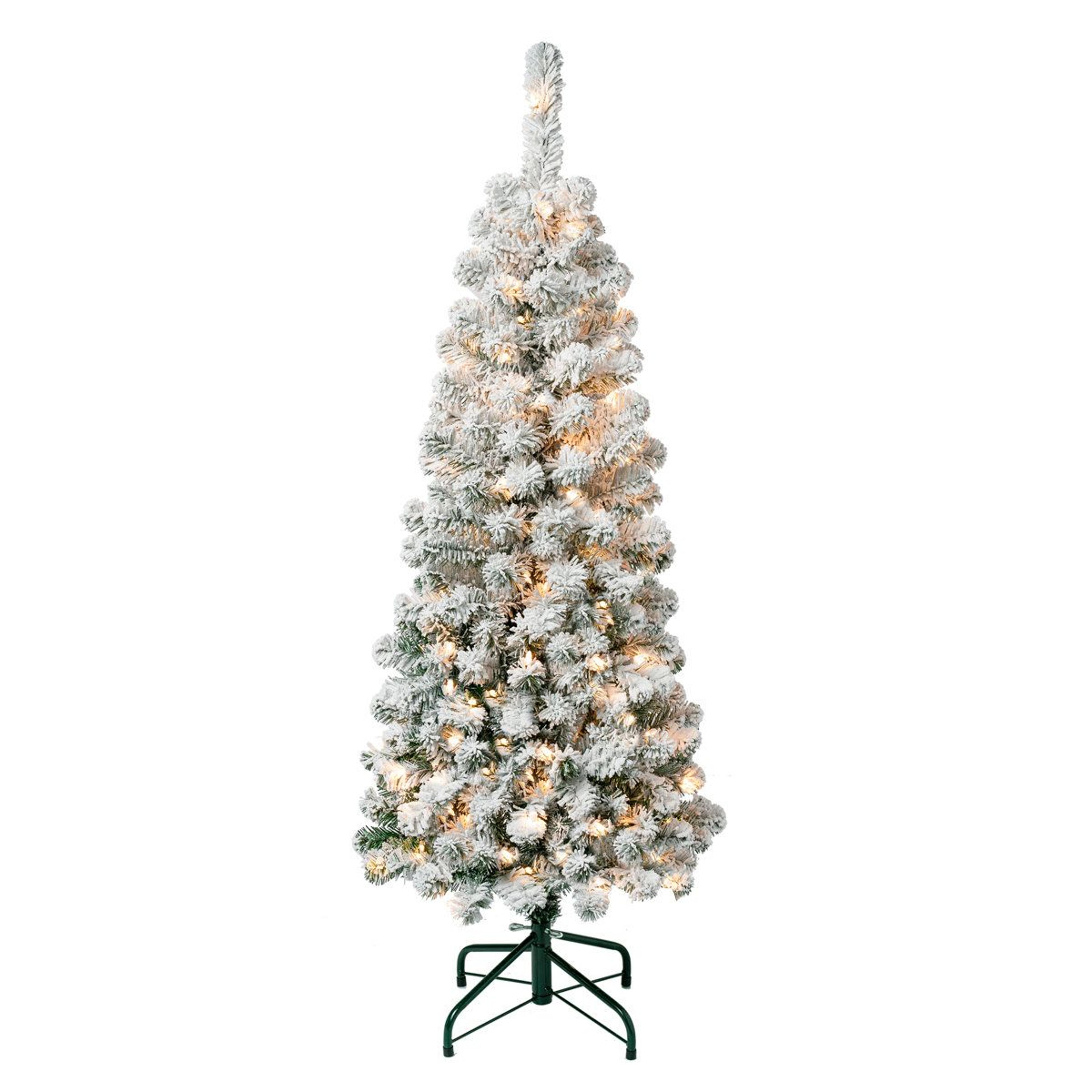 pre-lit slim flocked artificial christmas tree with 100 warm white lights