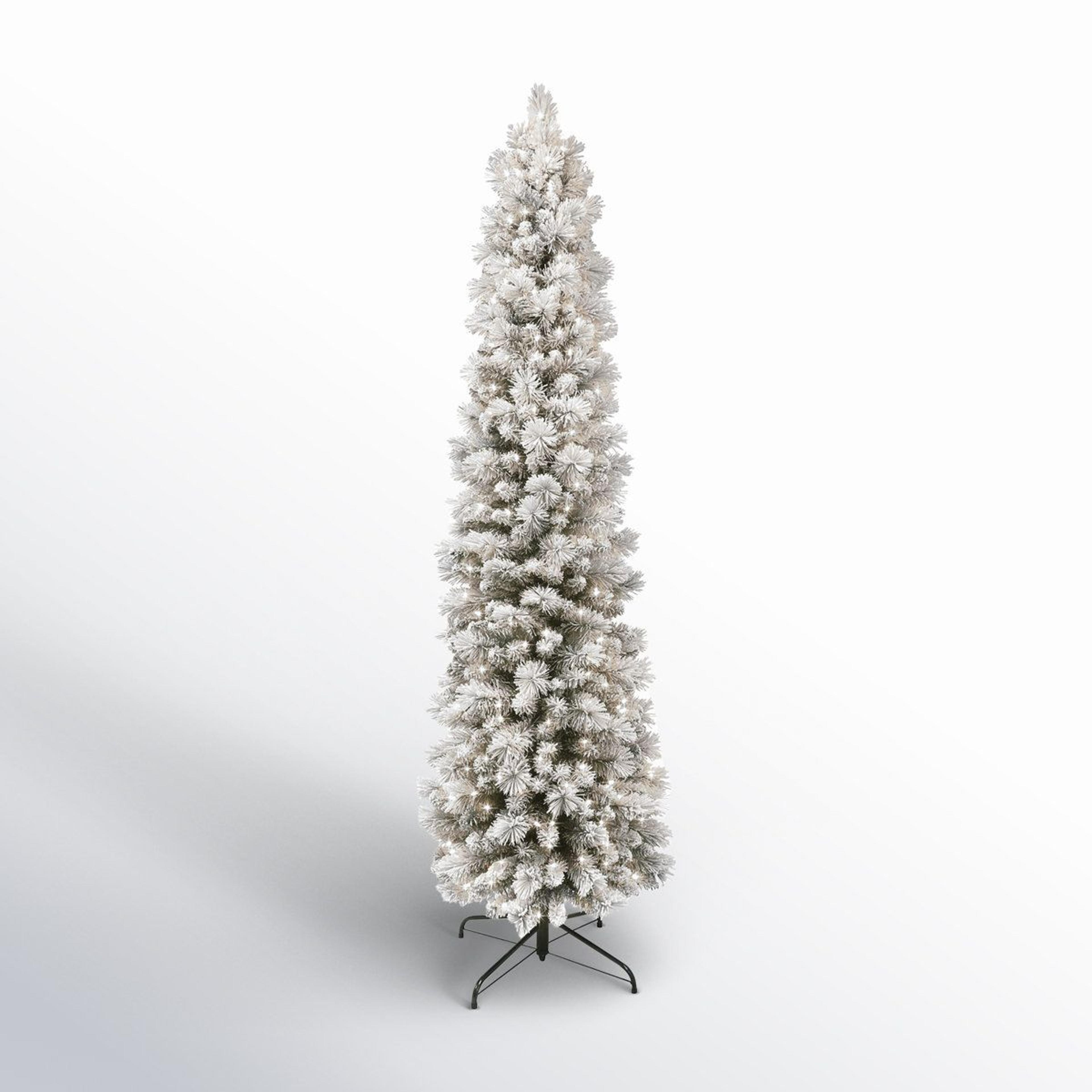 7.5 ft pre-lit artificial pine christmas tree with flocked branches and 350 warm lights