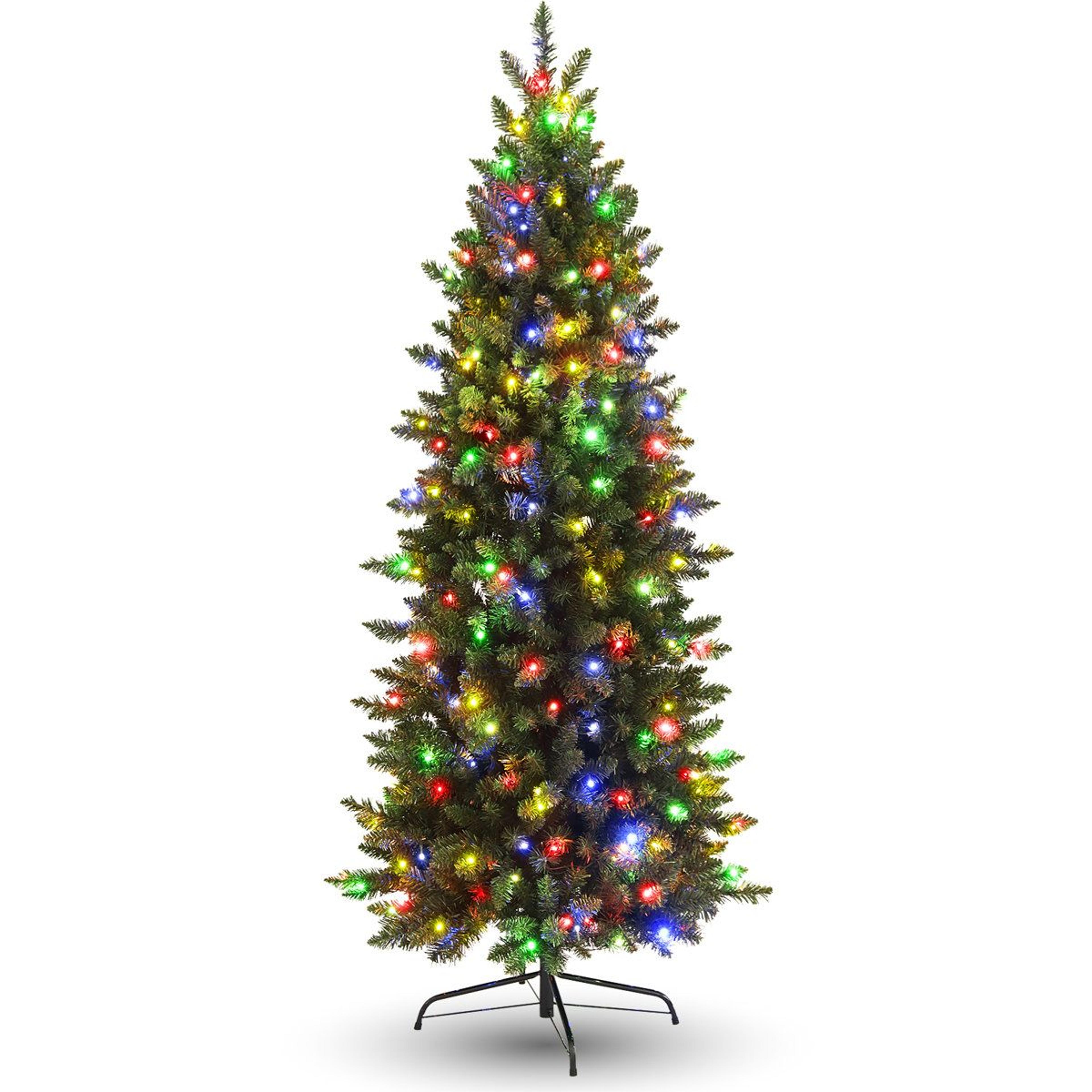 6ft slim pre-lit artificial christmas tree with 250 multicolor led lights
