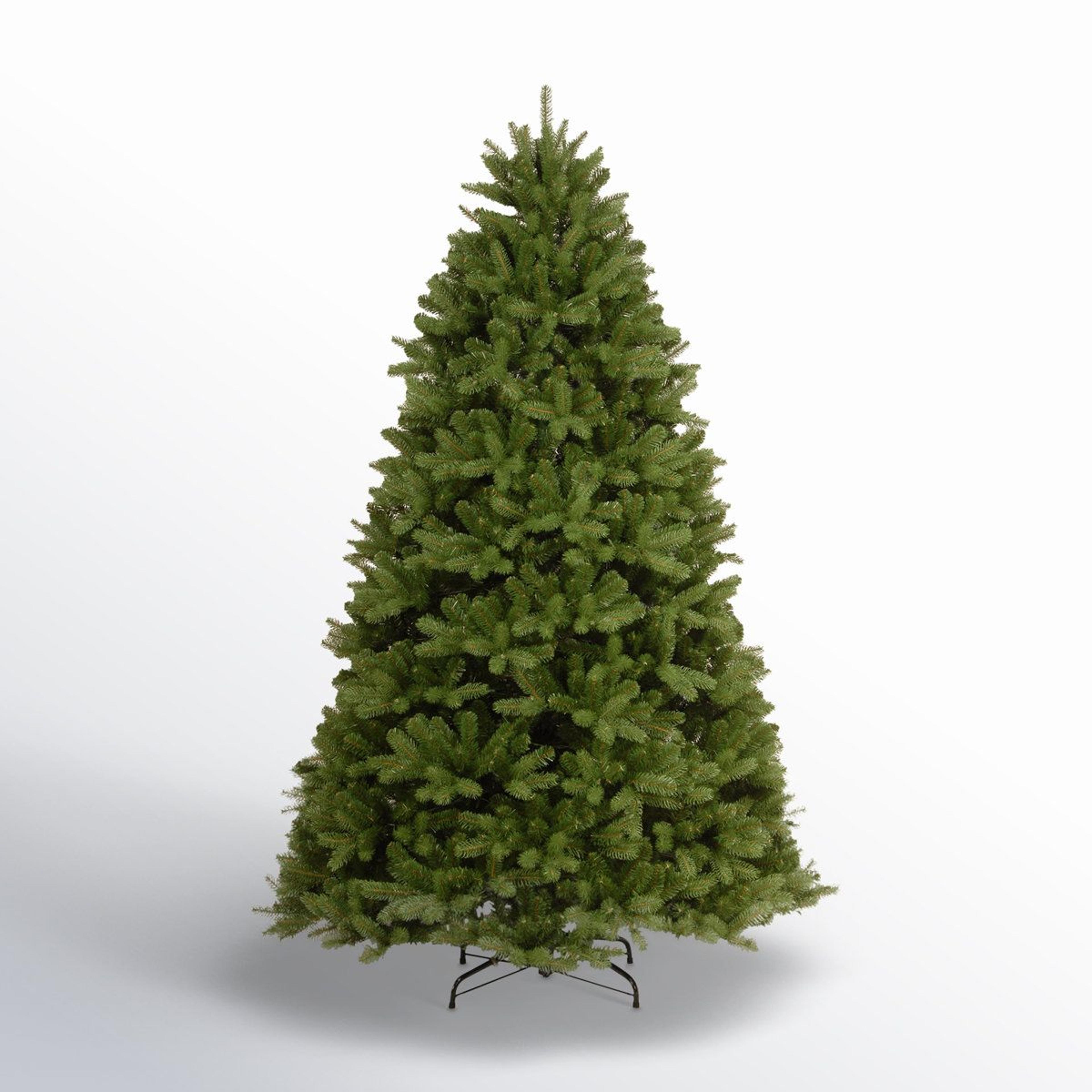 7.5 ft artificial spruce christmas tree with full green branches and metal stand