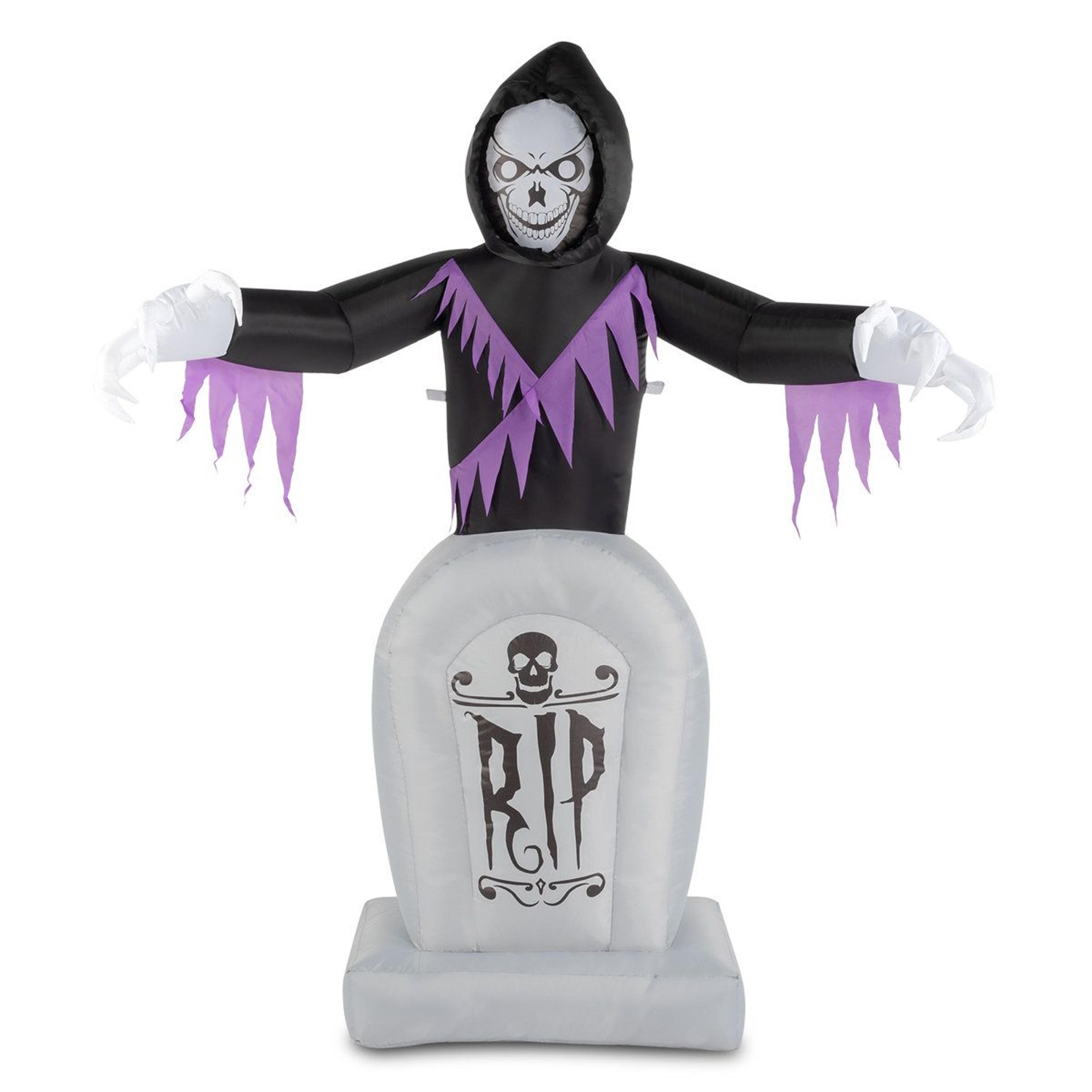 6ft halloween inflatable grim reaper with graveyard and 3 led lights for outdoor decor