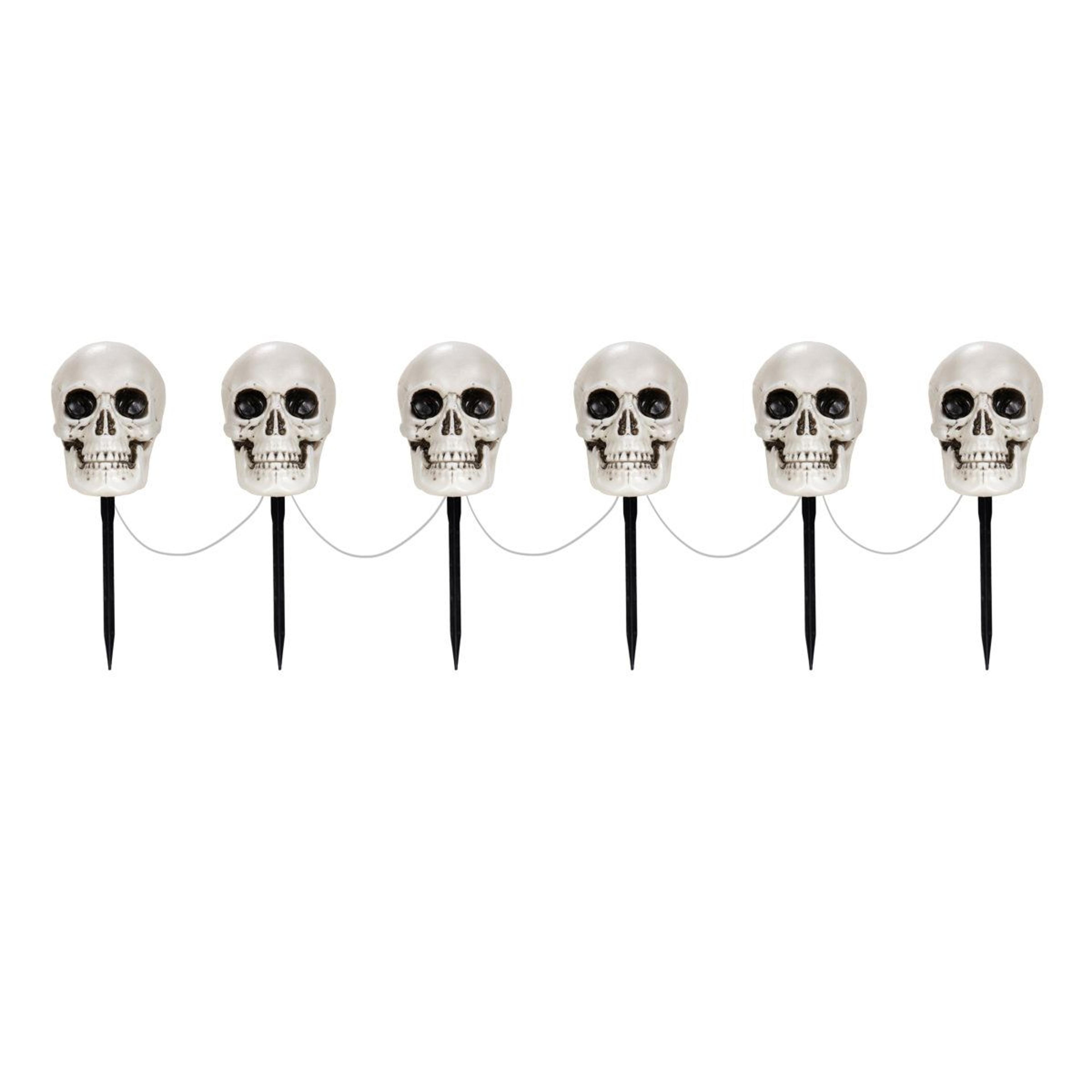 halloween skull garden stakes with blue led lights – 6-piece outdoor yard decor