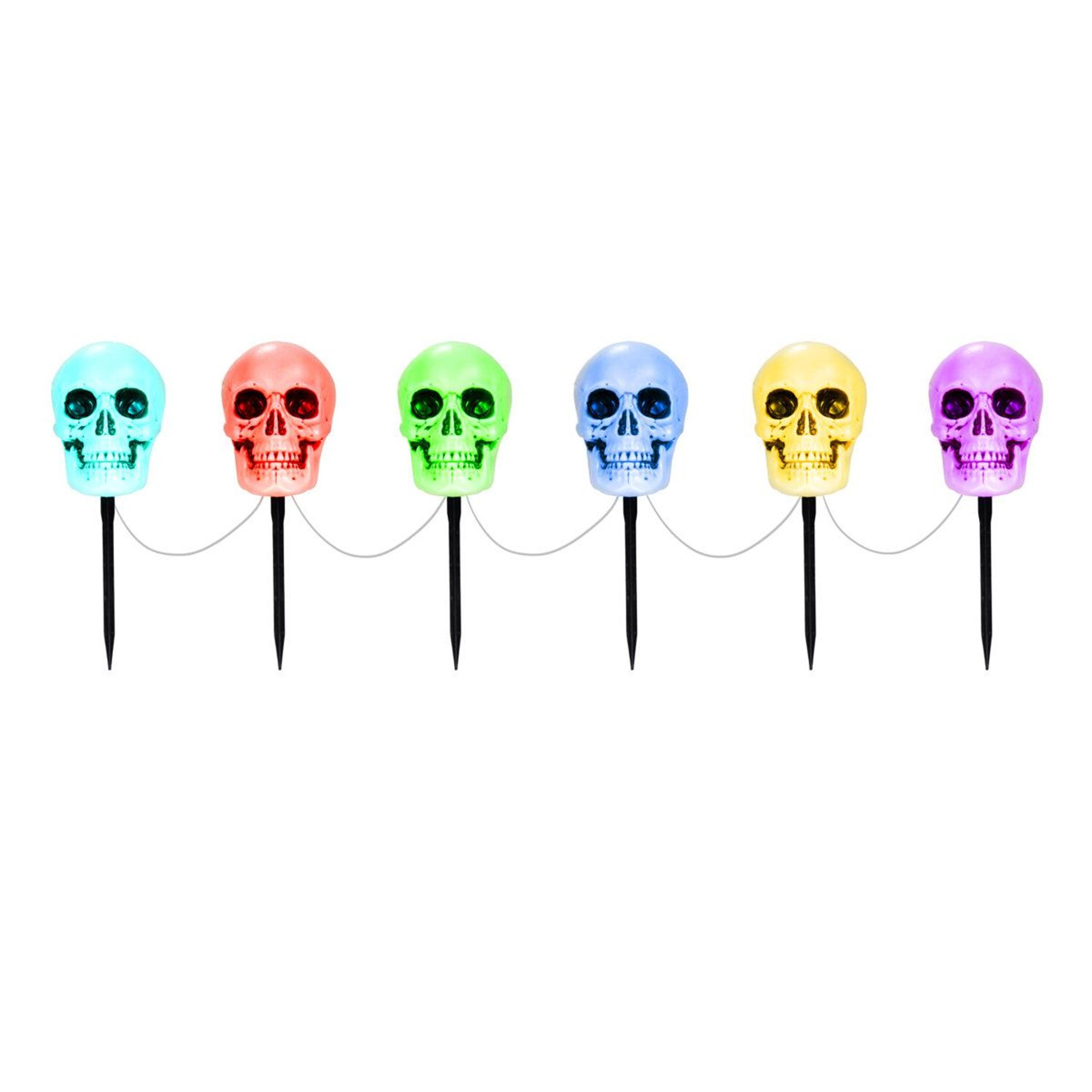 Halloween Skull Garden Stakes With Blue LED Lights  6Piece Outdoor Yard Decor 8
