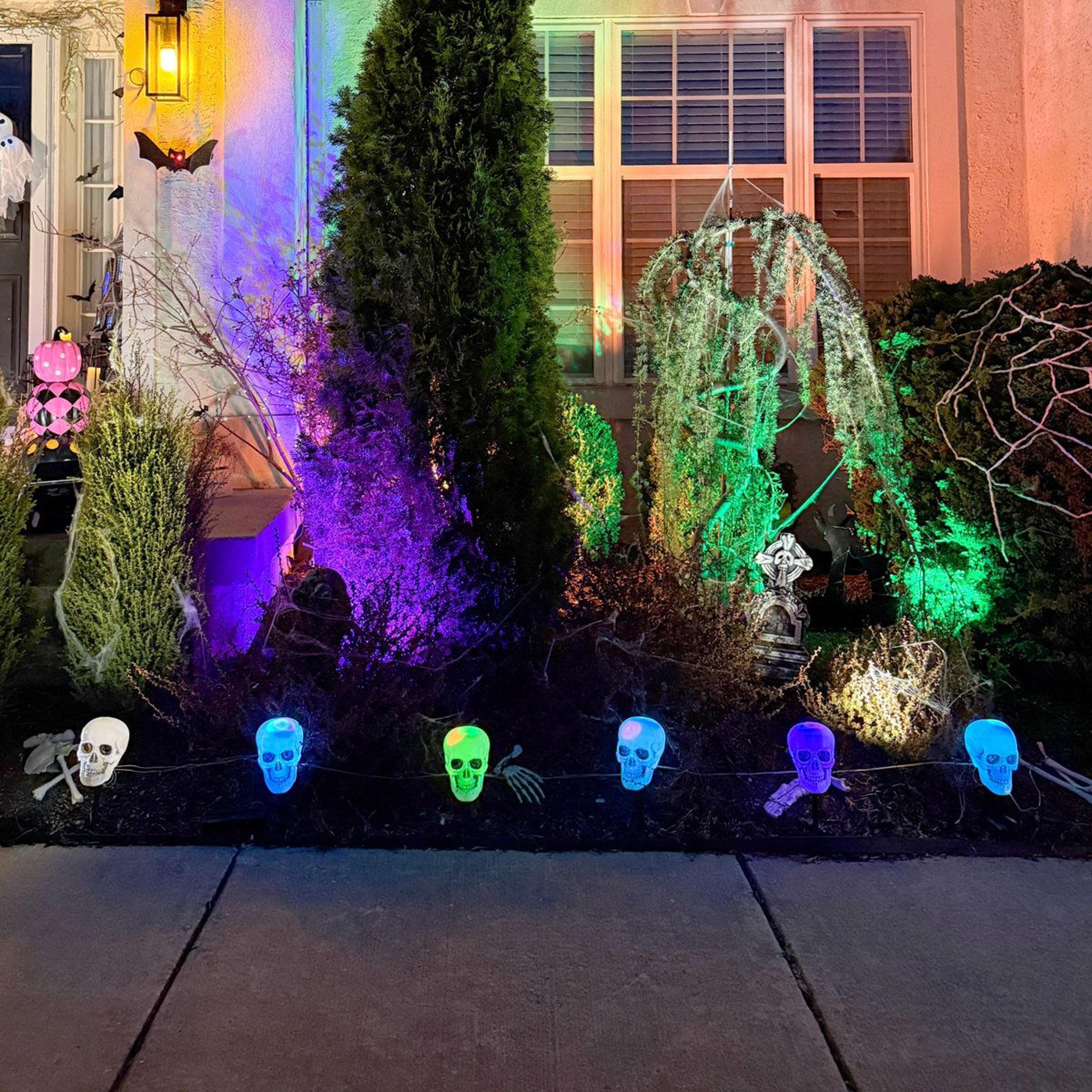 Halloween Skull Garden Stakes With Blue LED Lights  6Piece Outdoor Yard Decor 11