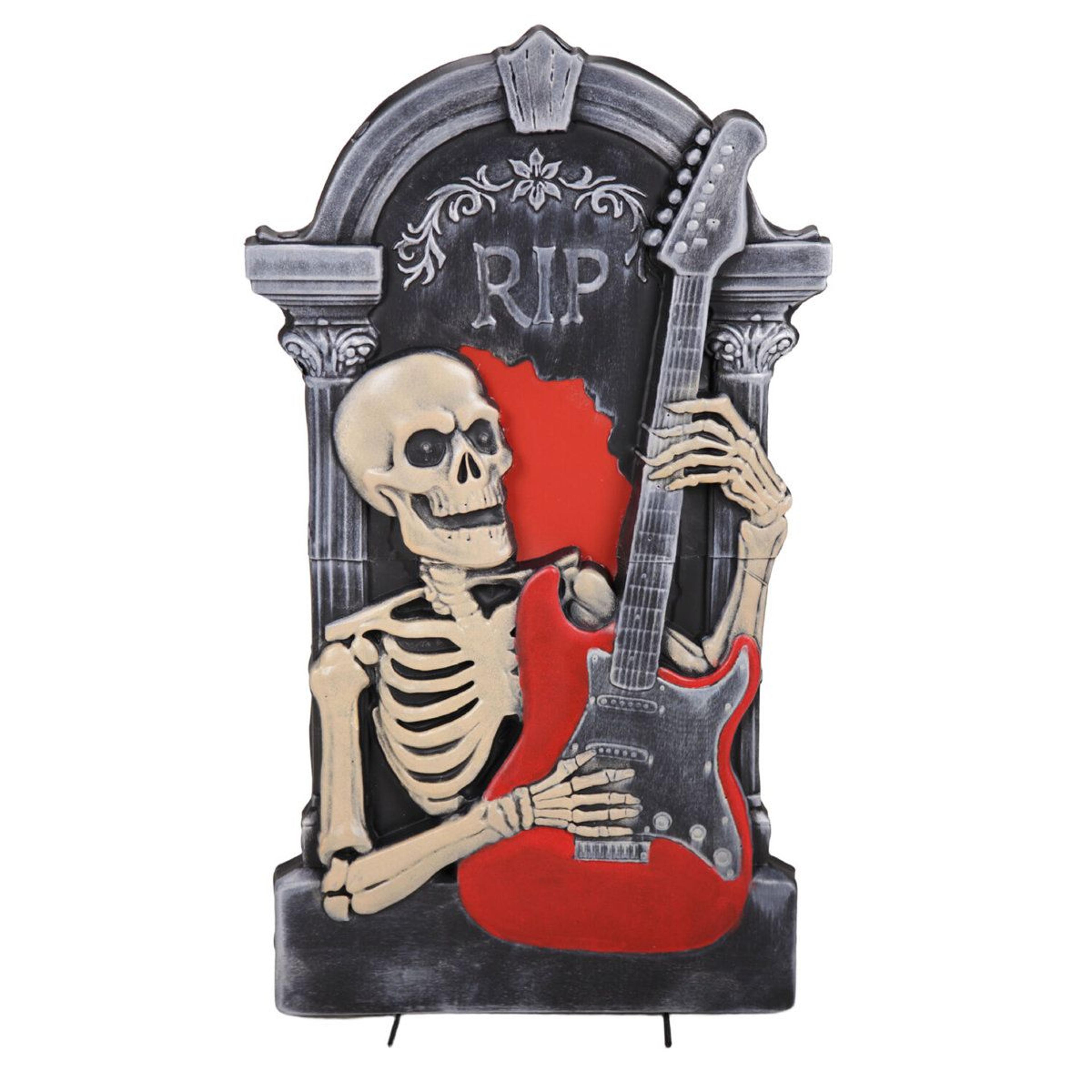 3 ft halloween skeleton guitar animatronic tombstone with led eyes and music