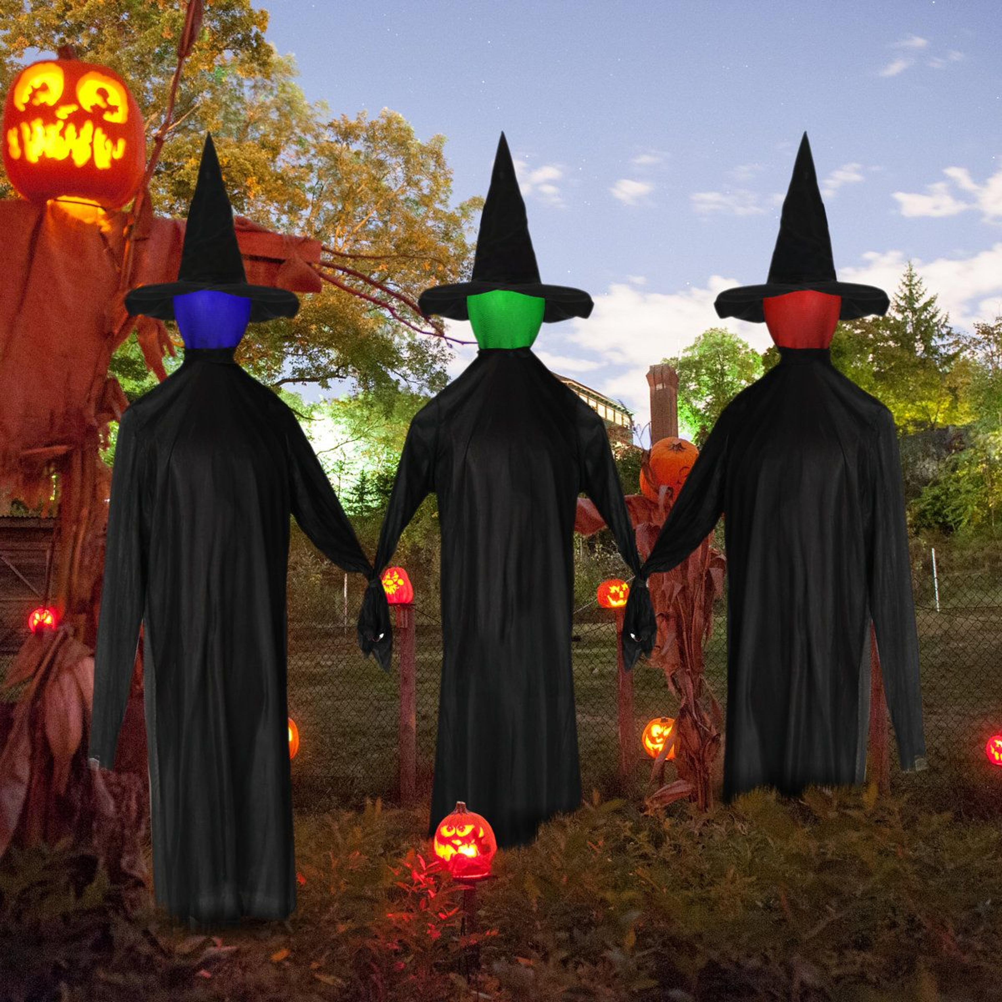 5.25 ft animated halloween witch decoration with color-changing led head and spooky sounds