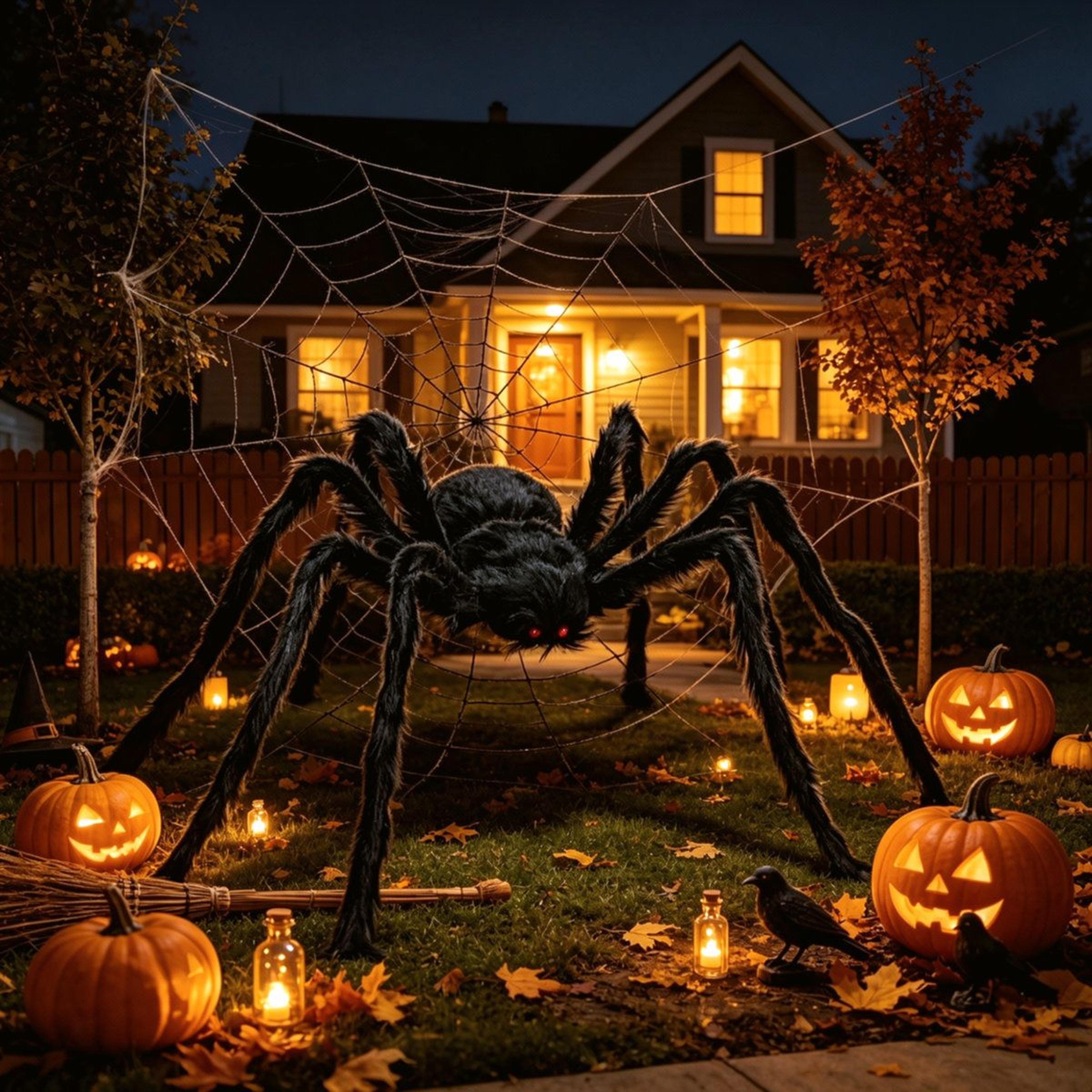 Giant Black Spider Halloween Decoration With Bendable Legs And Red Eyes 4