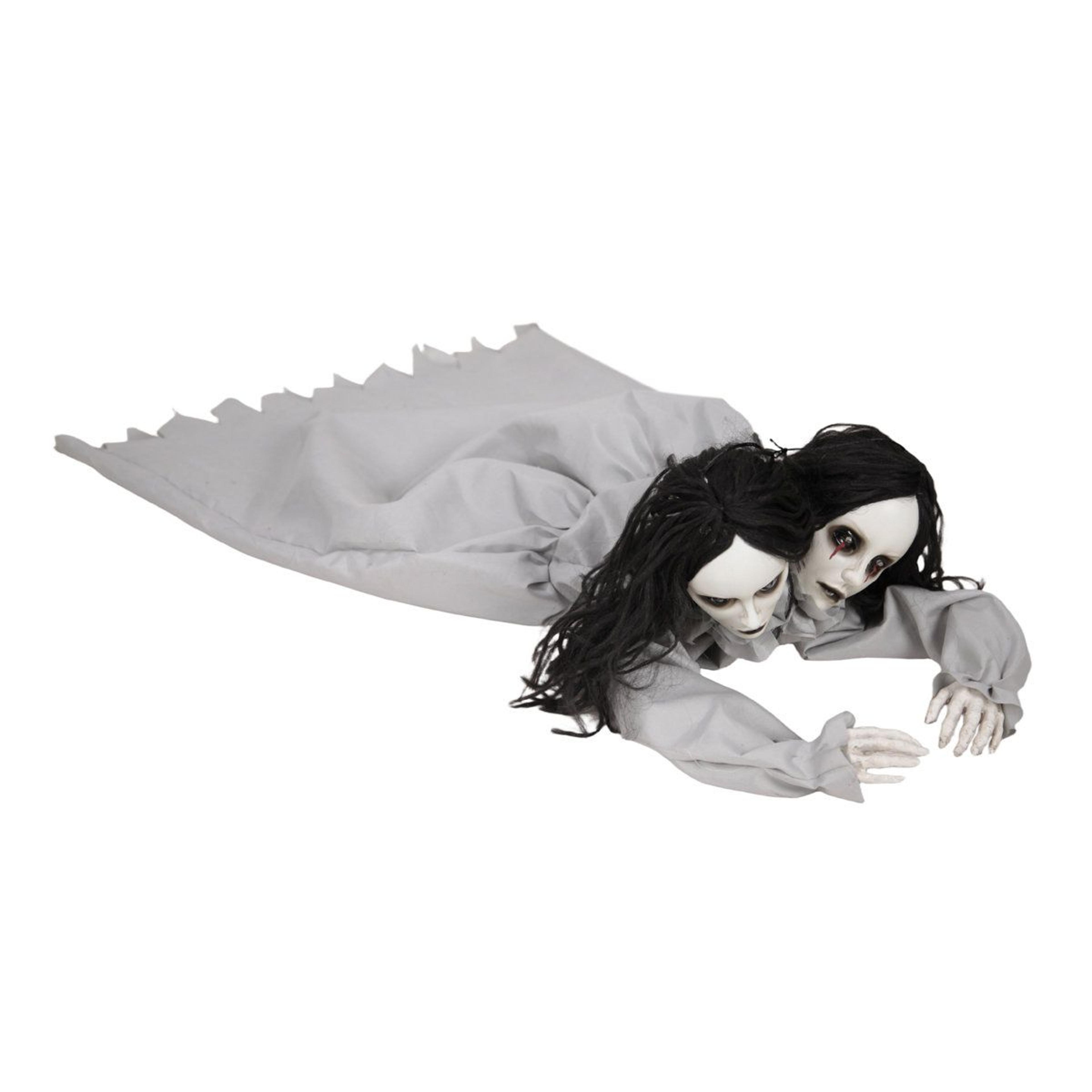 4 ft crawling double head girl halloween animatronic with sound and red led eyes