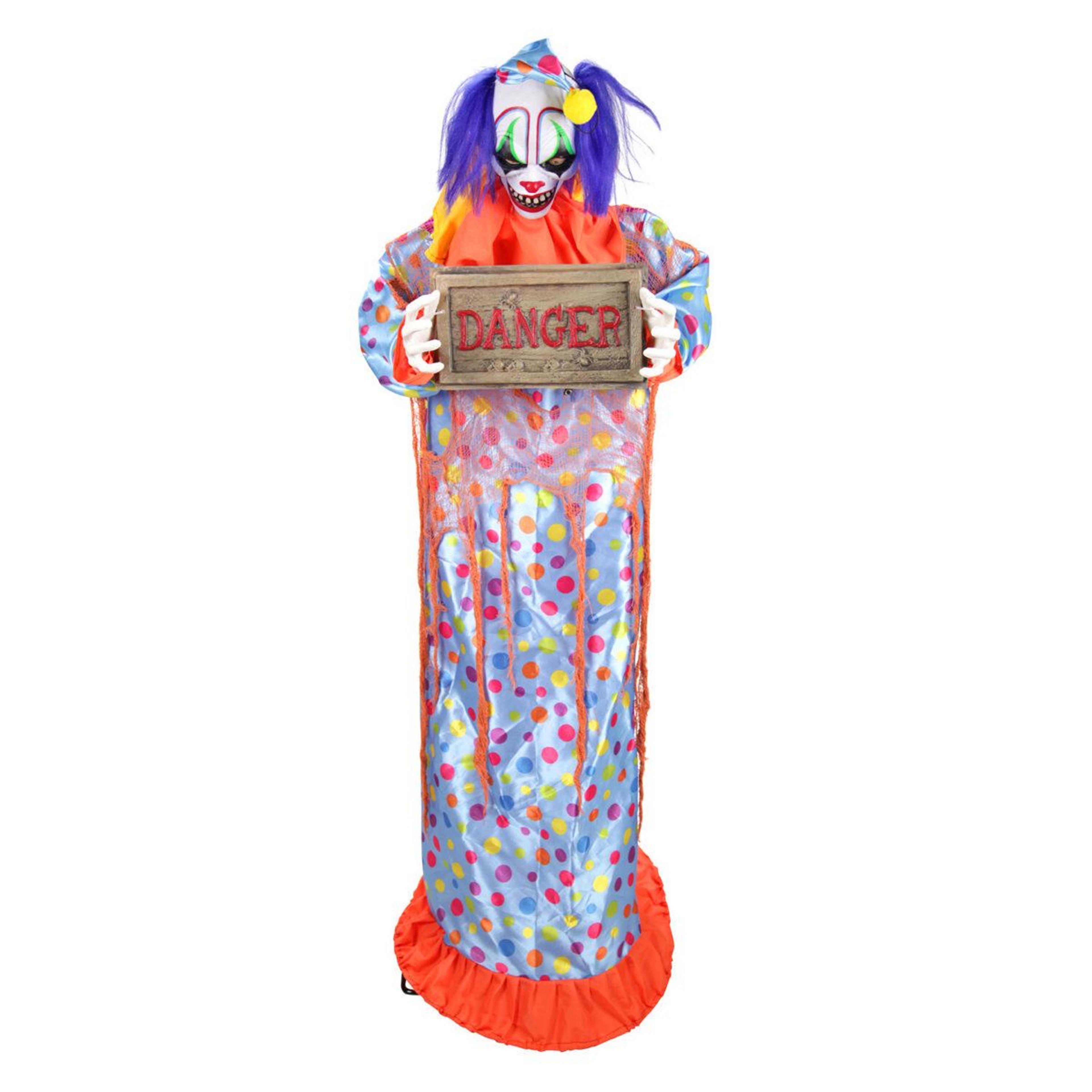 5.5 ft animated scary clown halloween animatronic with red led eyes and sound