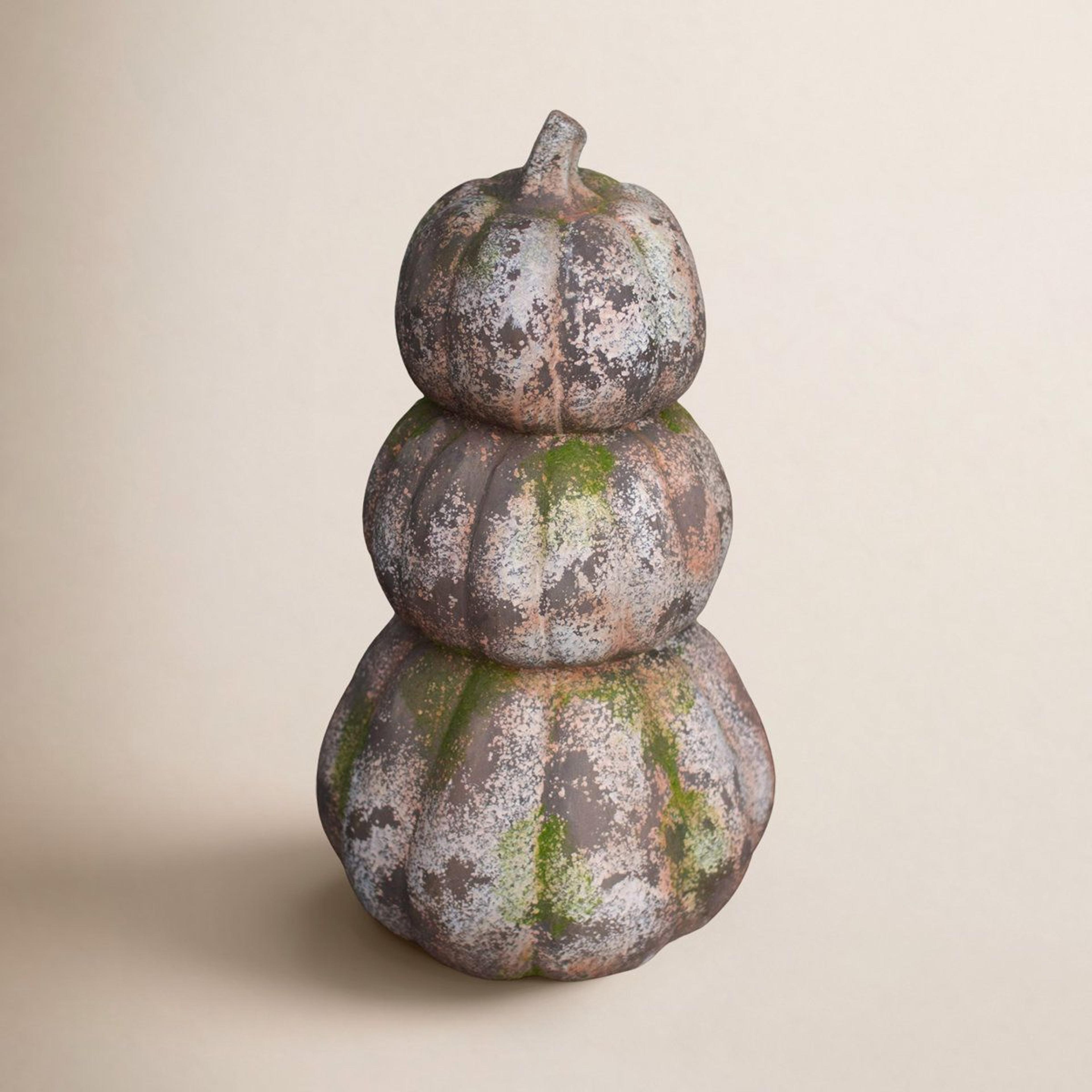 stacked pumpkin fall decoration 25-inch faux stone resin autumn porch decor