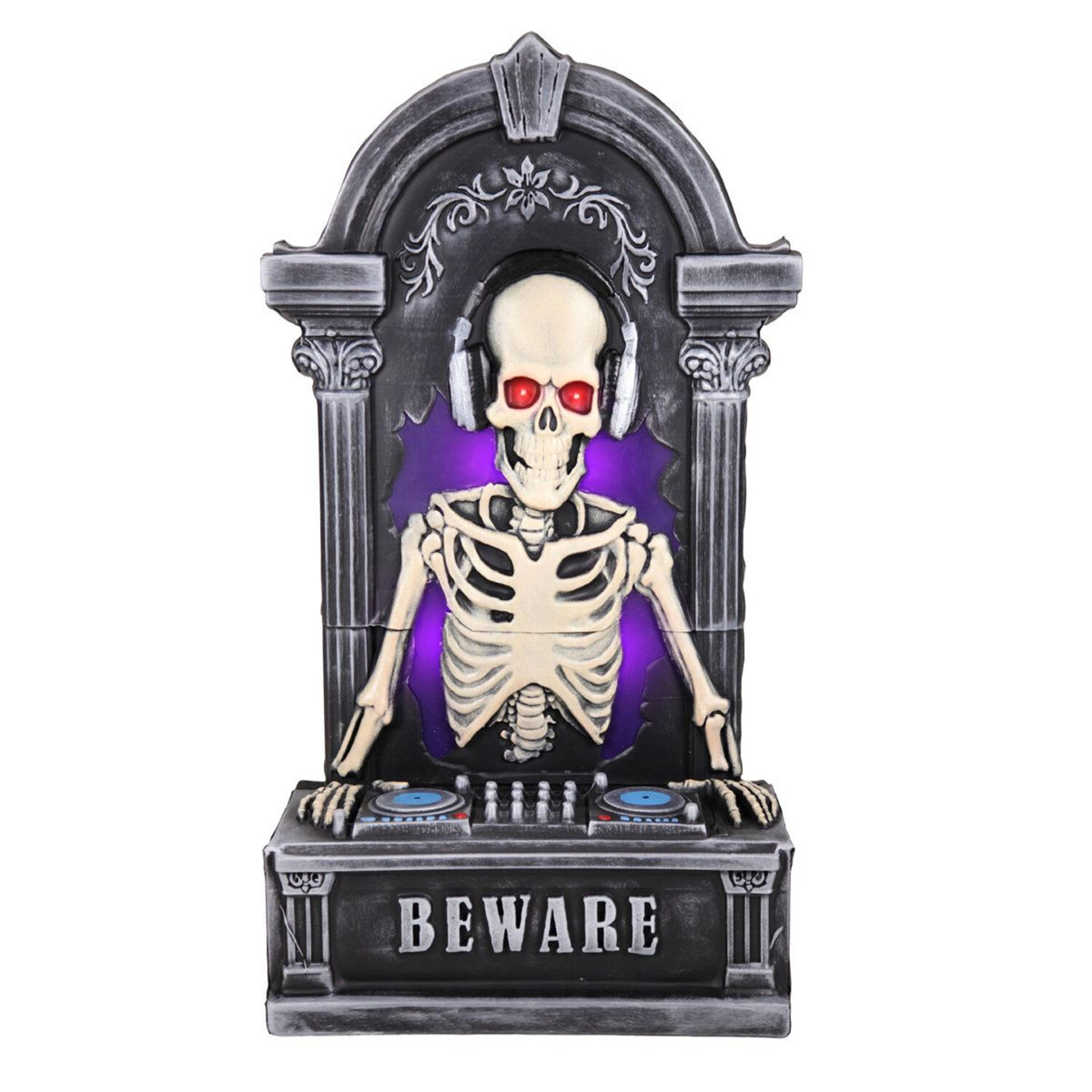 3 ft animated skeleton dj halloween animatronic with led eyes and music