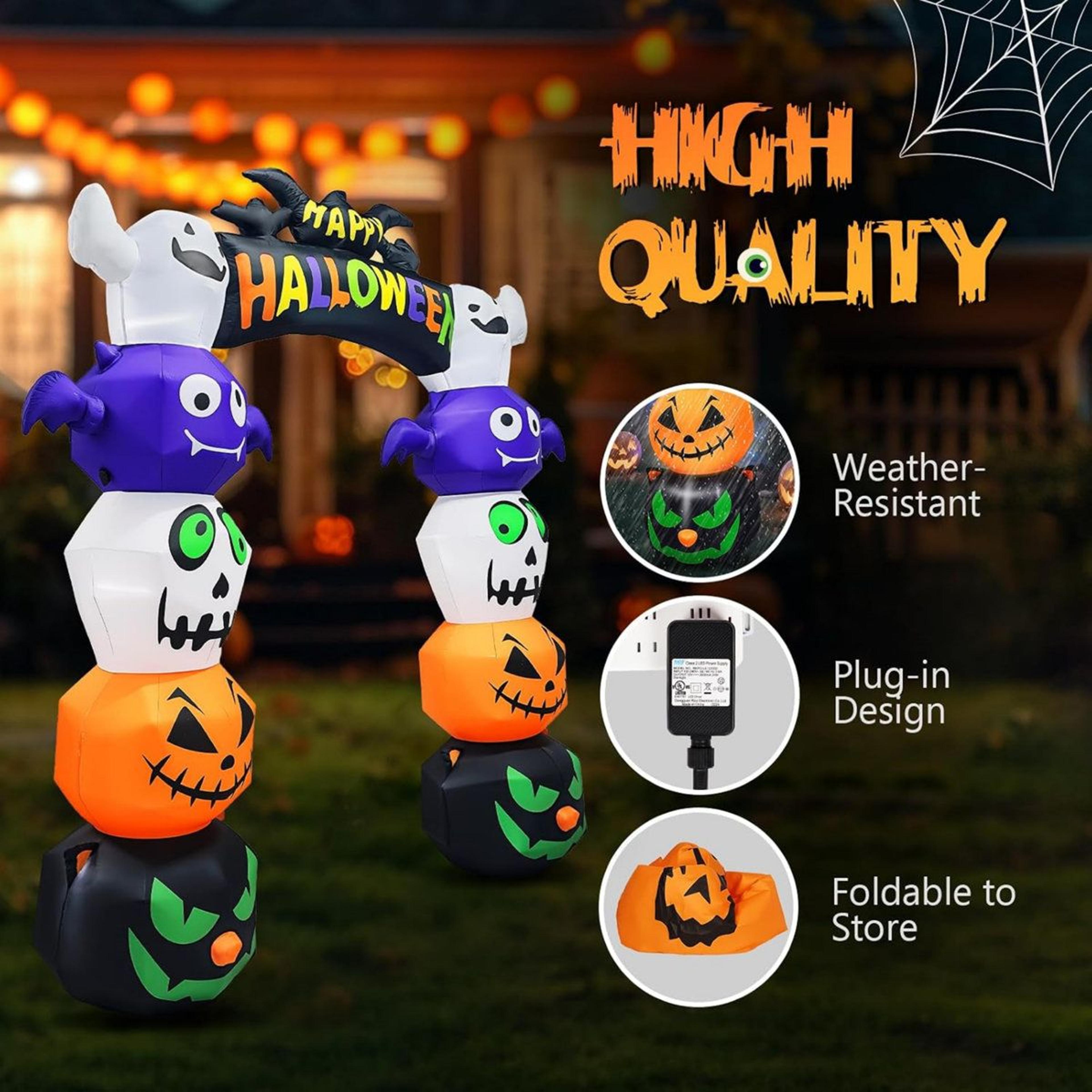 82 FT Halloween Inflatable Archway With LED Lights And Pumpkin Ghost Bat Decorations 2