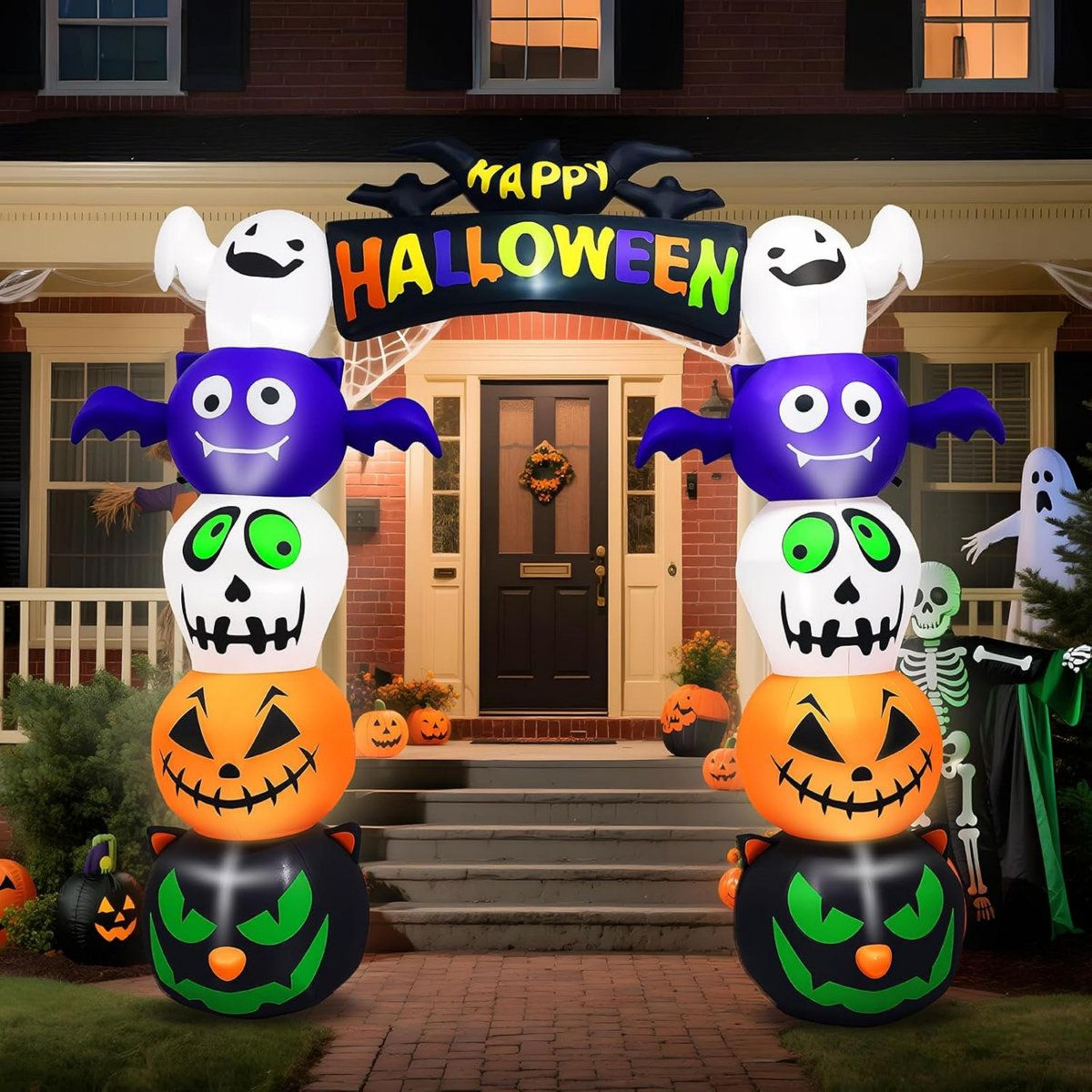 8.2 ft halloween inflatable archway with led lights and pumpkin ghost bat decorations