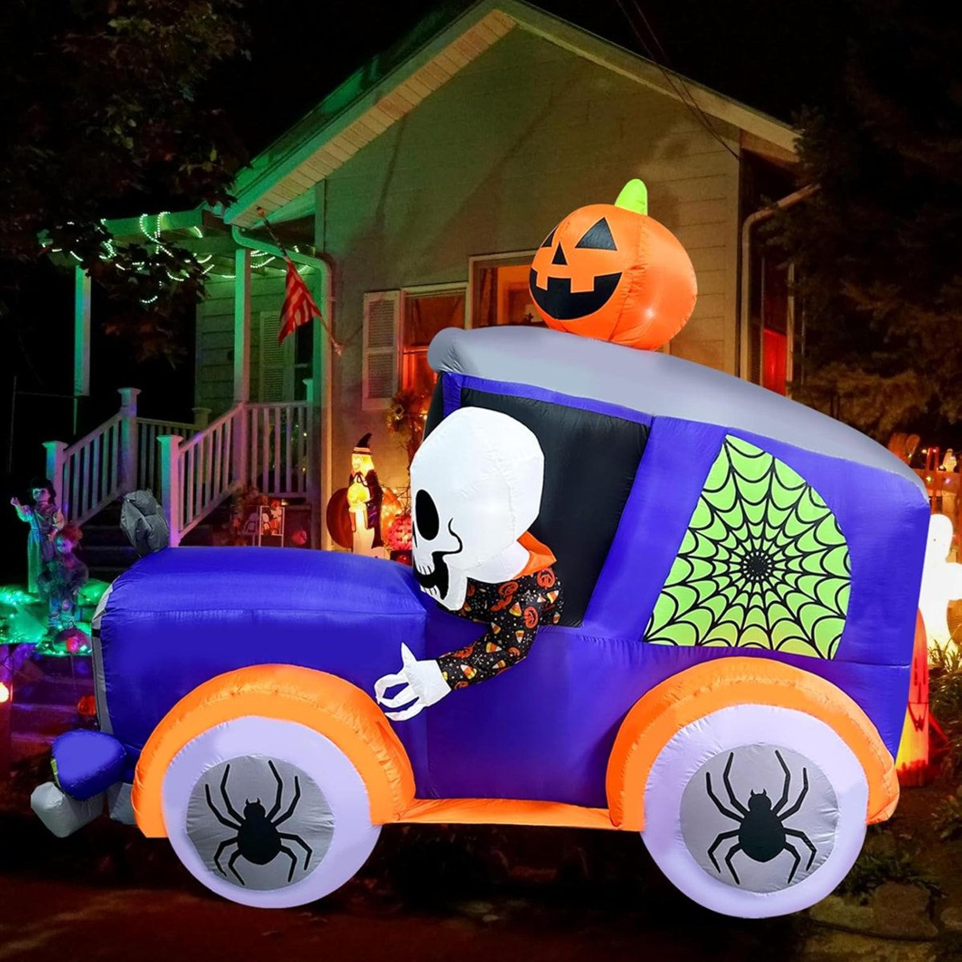 8 Ft Halloween Inflatable Monster Truck With Skull Skeleton Pumpkin And Spider Decorations 1